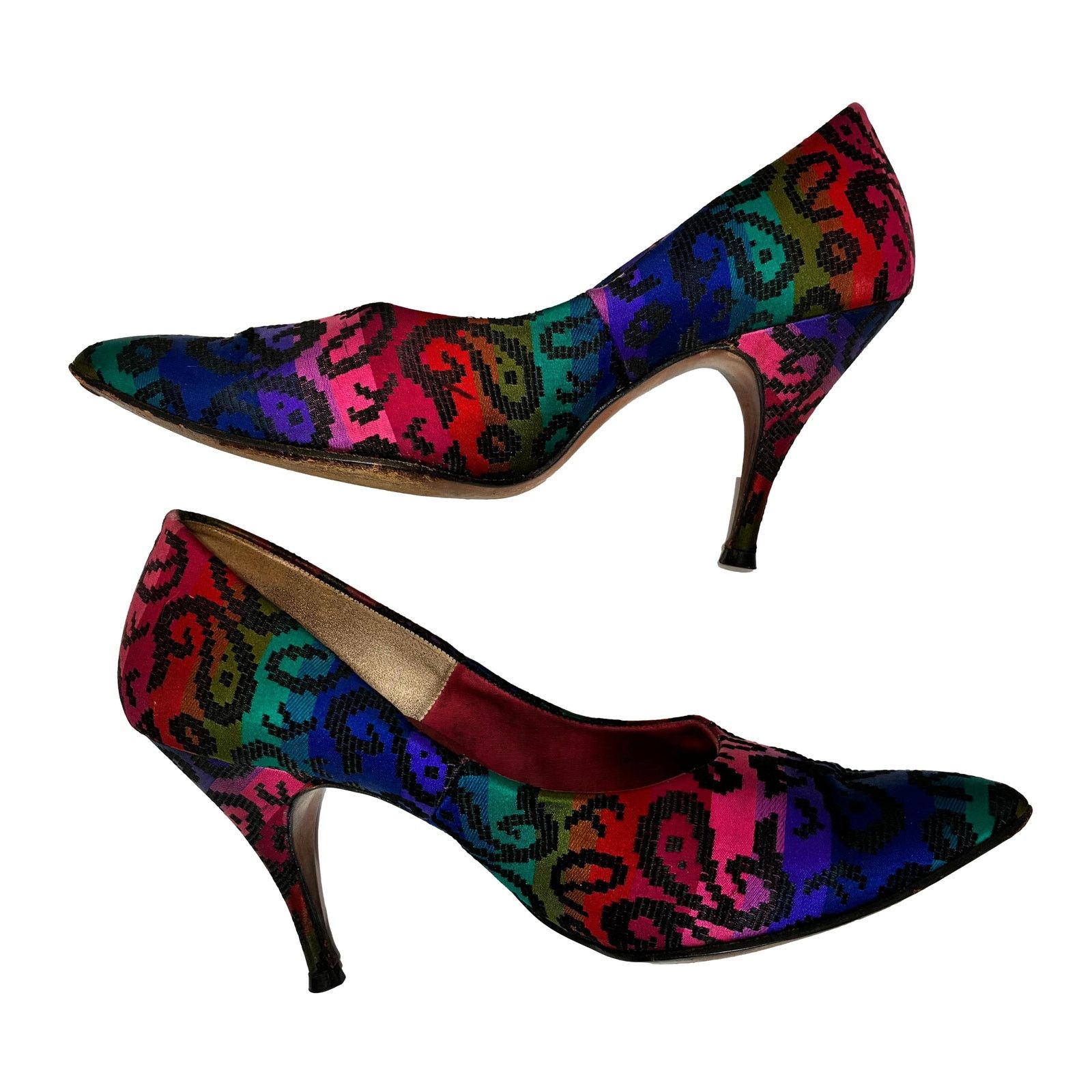 Vintage Vintage 50s Silk Pumps Jewel Tone Pinup Mid Century Shoes 6 Size US 6 / IT 36 - 11 Thumbnail
