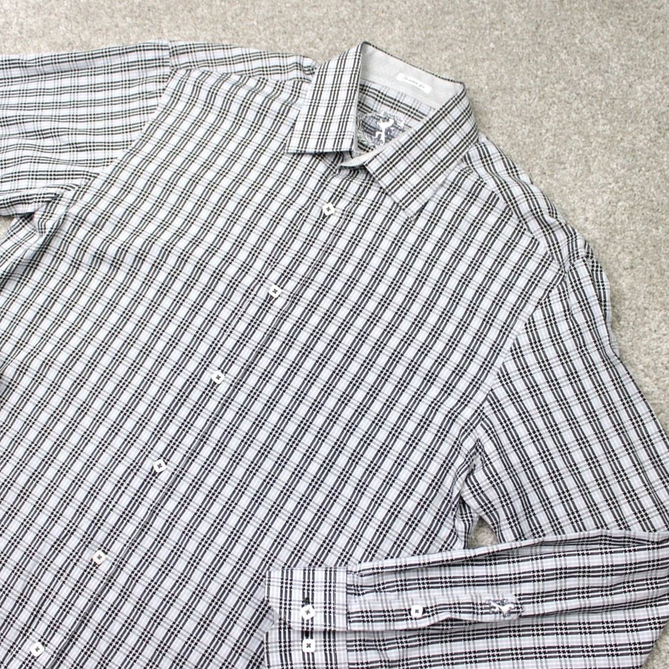BUGATCHI BUGATCHI Shirt Mens Large Gray/Black Shaped Fit Button Long Sleeve Collar Pocket Casual, Business Size US L / EU 52-54 / 3 - 3 Thumbnail