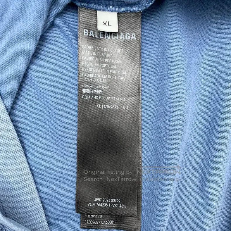 Balenciaga Balenciaga Embroidered Logo Blue Distressed Short Sleeve Size US XL / EU 56 / 4 - 6 Thumbnail