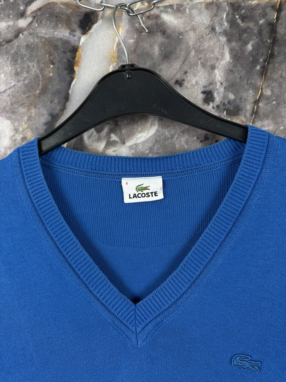 Lacoste Lacoste Blue V-Neck Cotton Sweater with Crocodile Logo Size US L / EU 52-54 / 3 - 6 Thumbnail