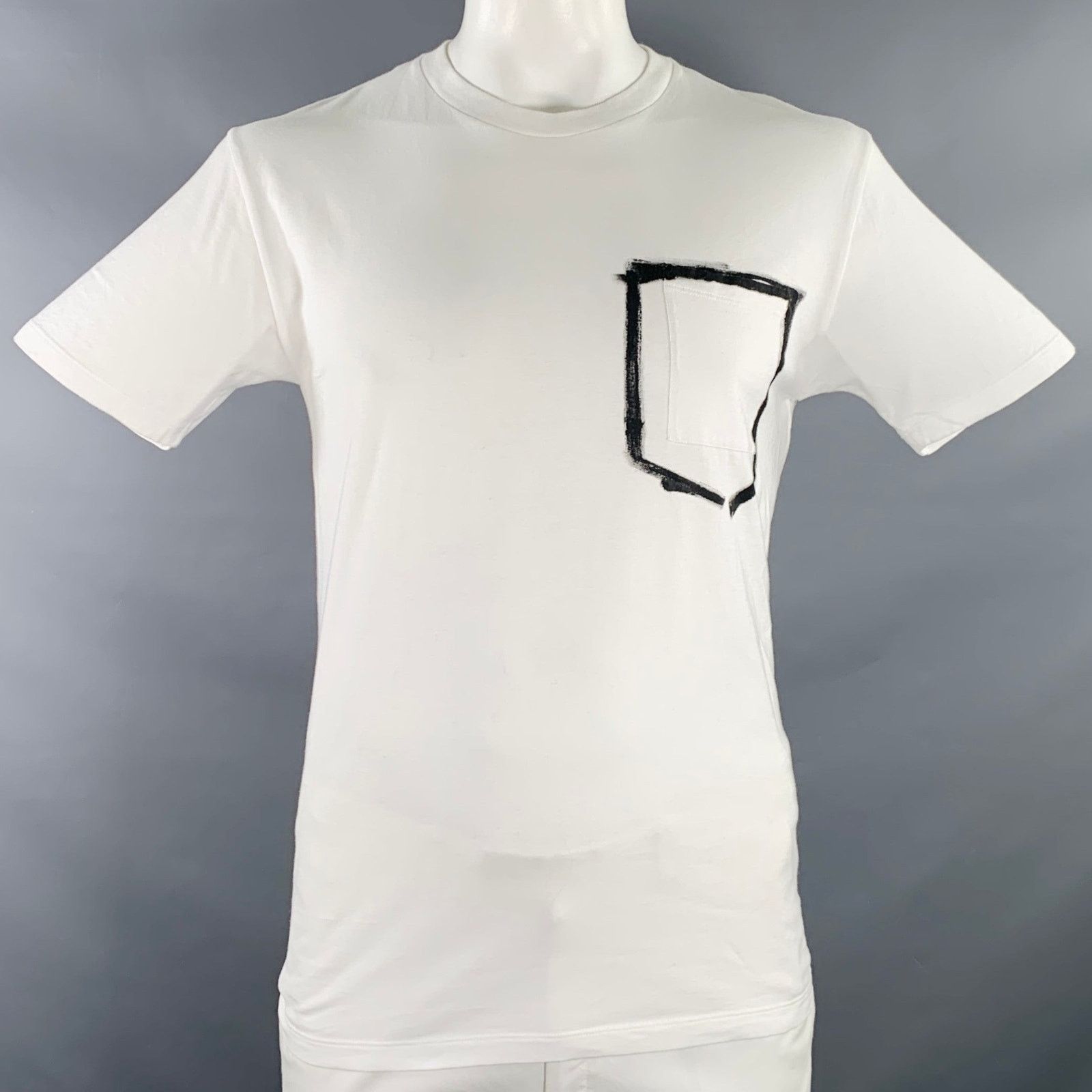 Yves Saint Laurent Size XL White Black Print One Pocket T-shirt Size US XL / EU 56 / 4 - 1 Thumbnail