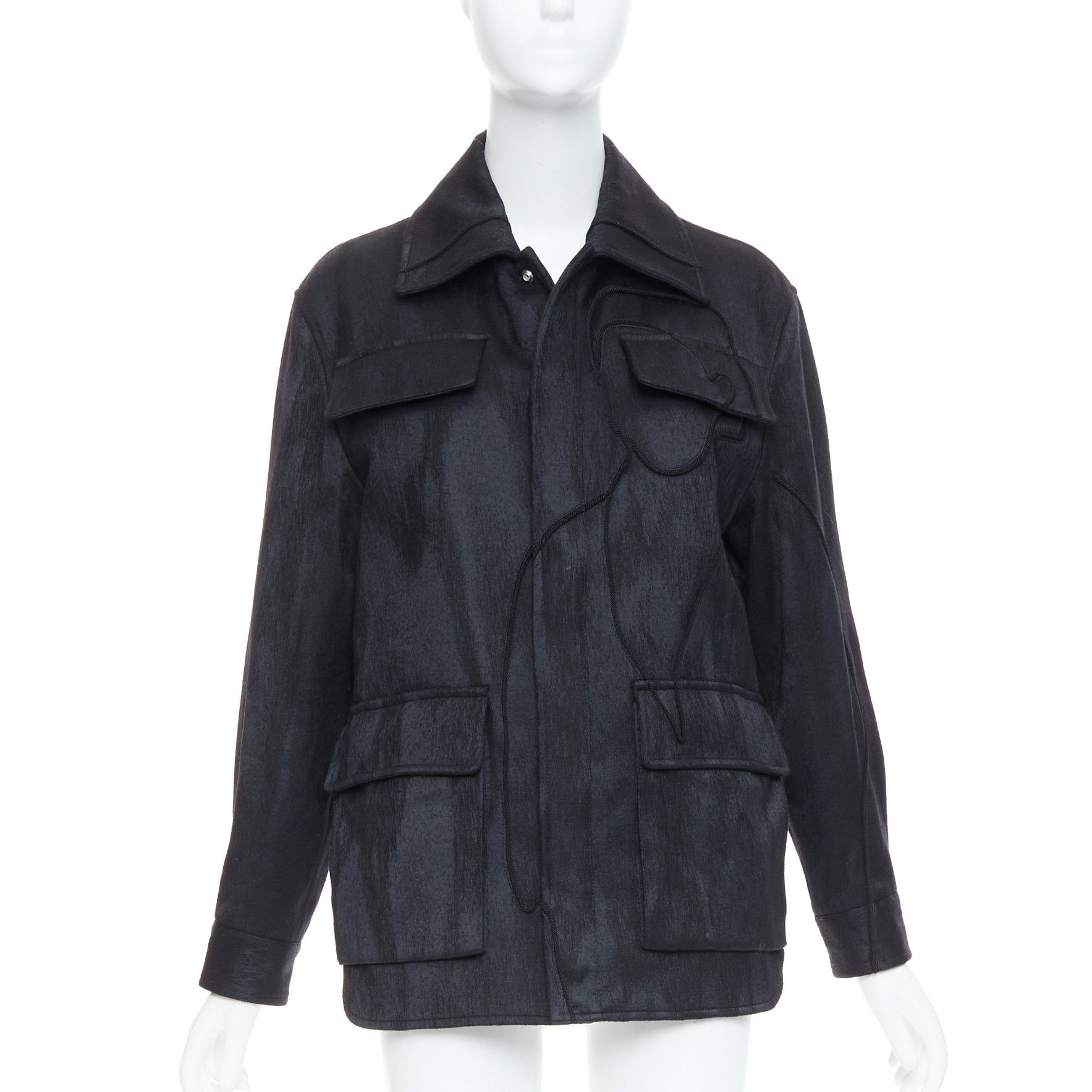 Dior DIOR HOMME AMOAKO BOAFO black applique patchwork silhouette safari jacket FR44 XS Size US XS / EU 42 / 0 - 1 Thumbnail