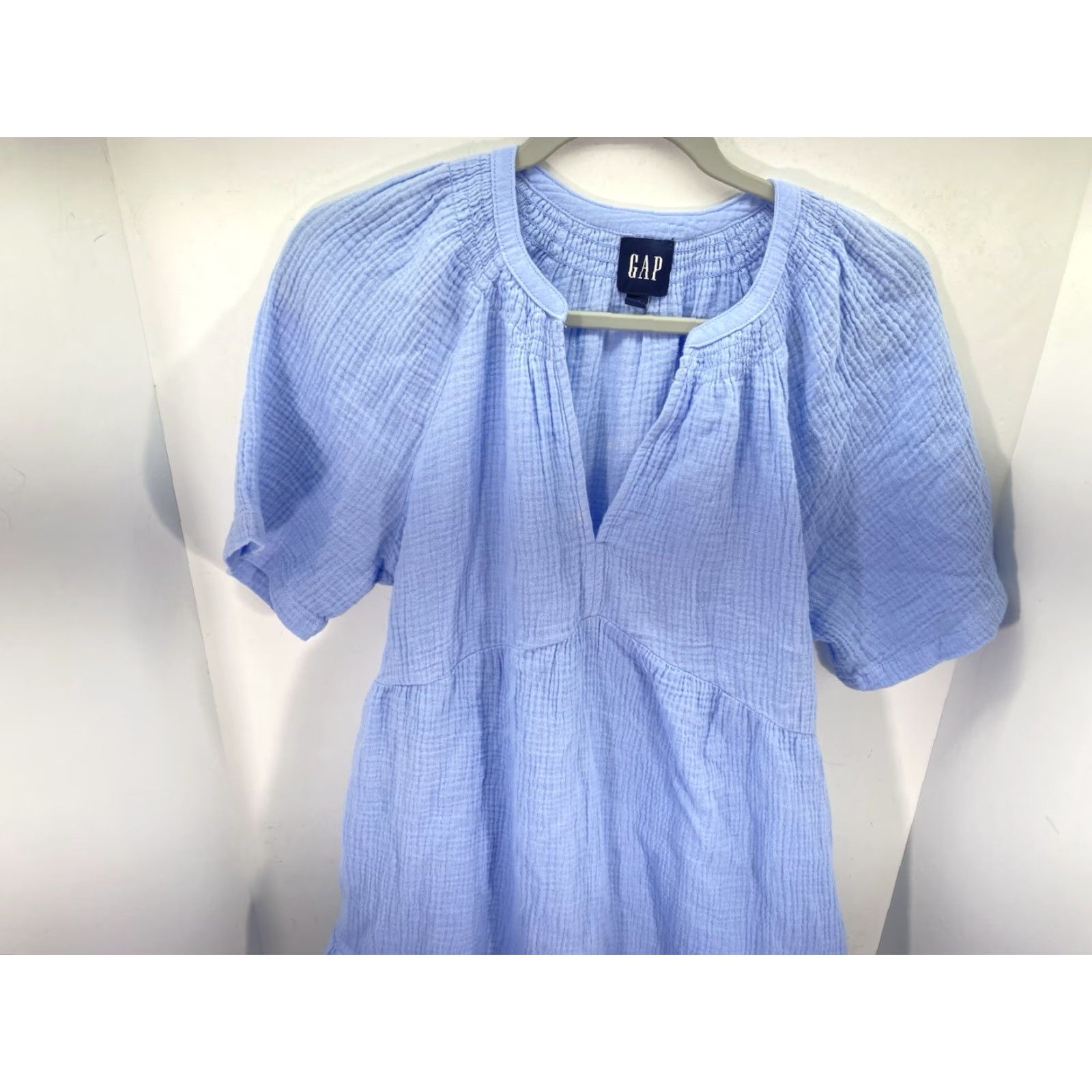 Gap Gap Gauze Tiered Dress Women XS Blue Short Sleeve Pockets Crinkled NWT Maxi Dress Size 26" / US 2 / IT 38 - 2 Thumbnail