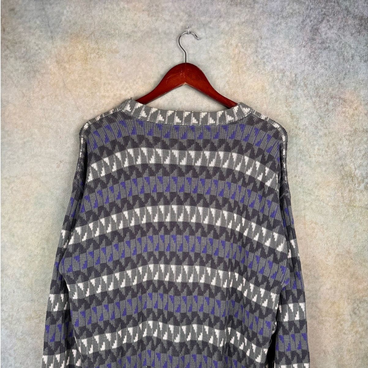 Vintage VTG 90s Striped Knit Sweater Sz L Gray Purple White Size US L / EU 52-54 / 3 - 8 Thumbnail