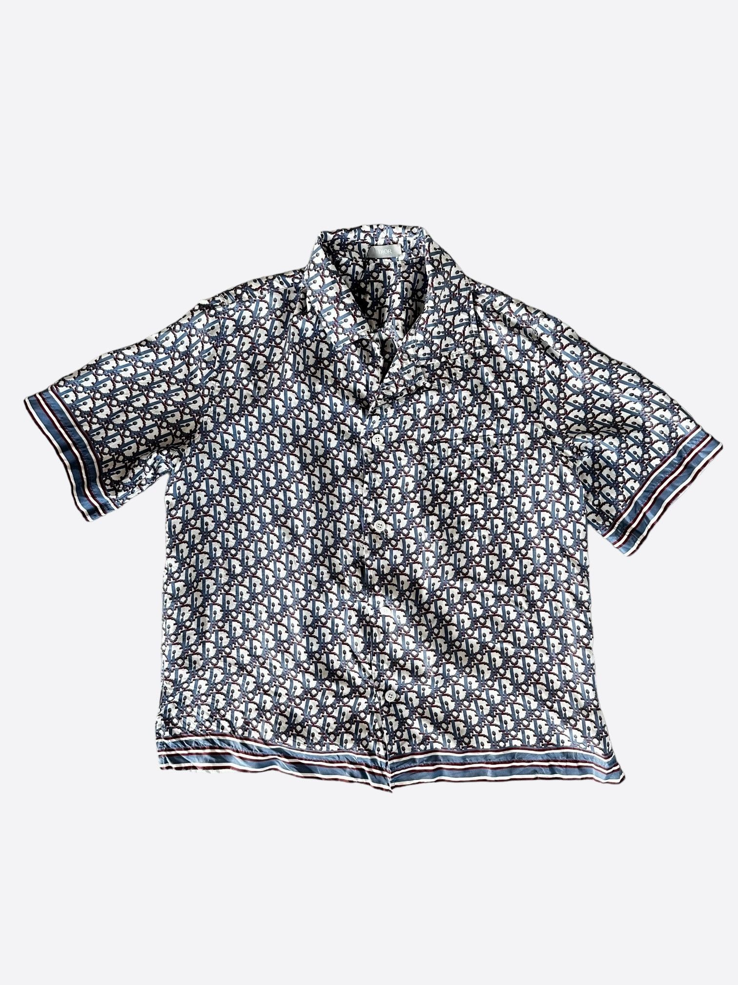 Dior Dior Blue & Red Pixel Oblique Silk Button Up Shirt Size US L / EU 52-54 / 3 - 1 Thumbnail