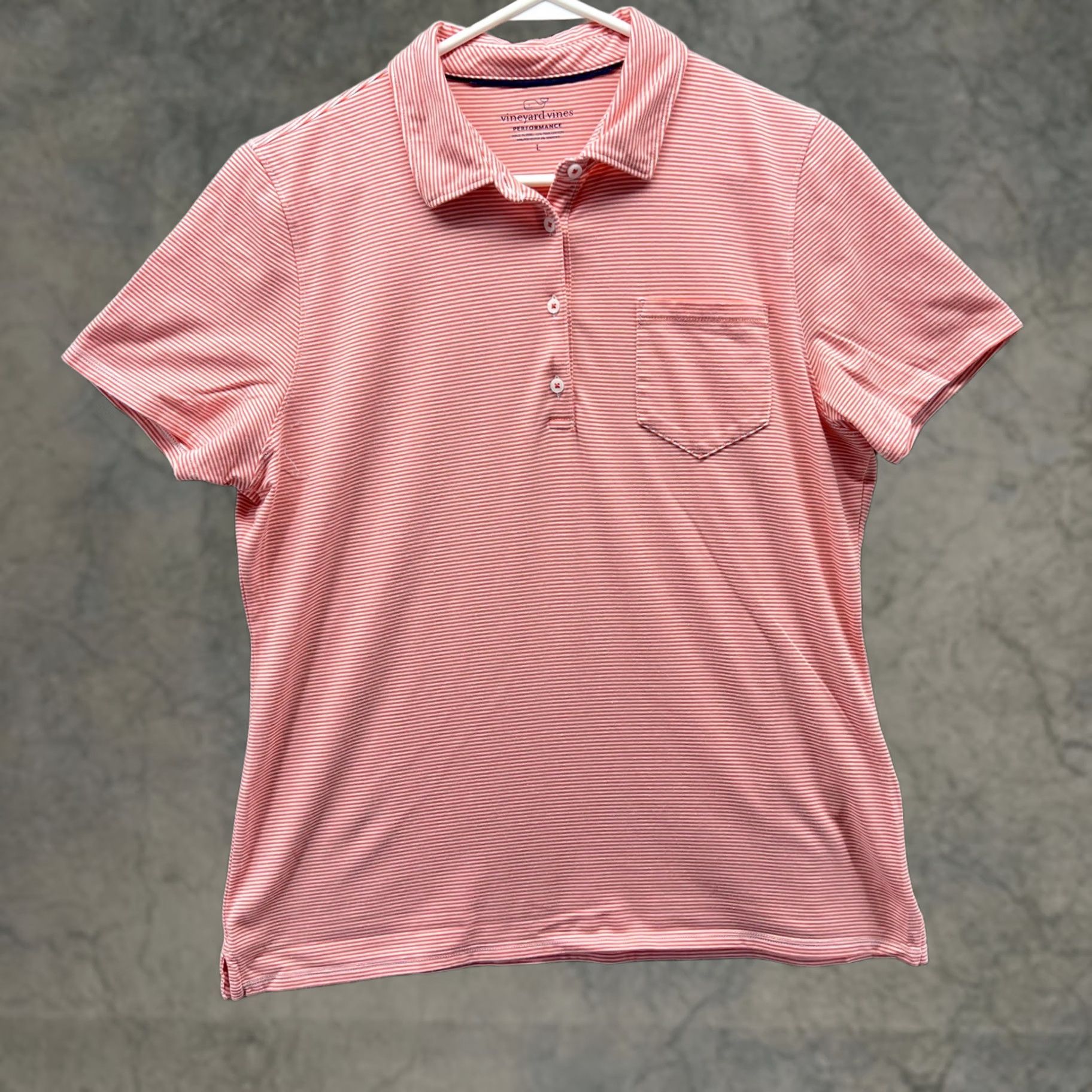 Vineyard Vines Vineyard Vines Polo Shirt Womens Large Pink Stripe Pocket Performance Shirt Size L / US 10 / IT 46 - 1 Thumbnail
