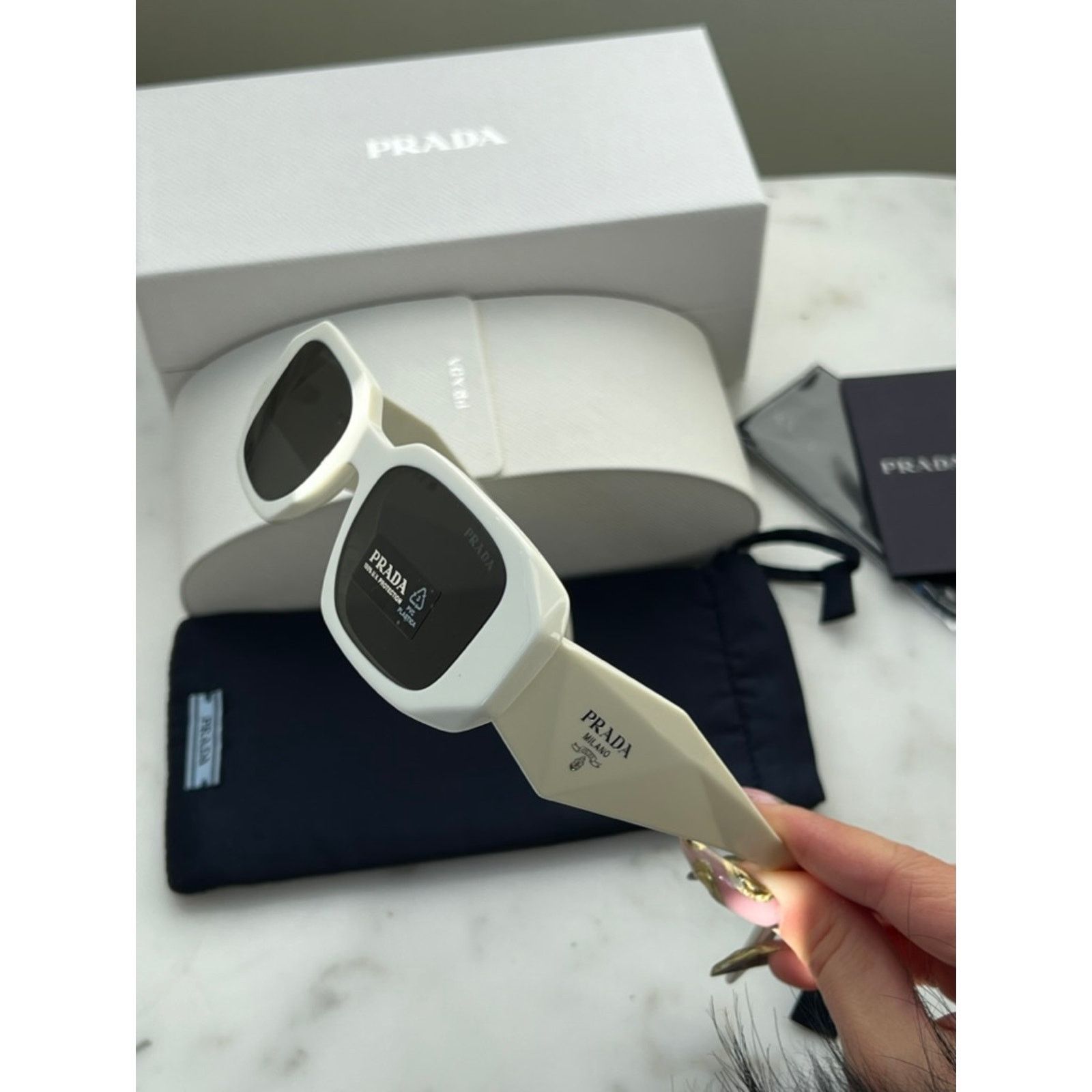 Prada NEW Prada PR17WS Sunglasses in White Talc Size ONE SIZE - 10 Thumbnail