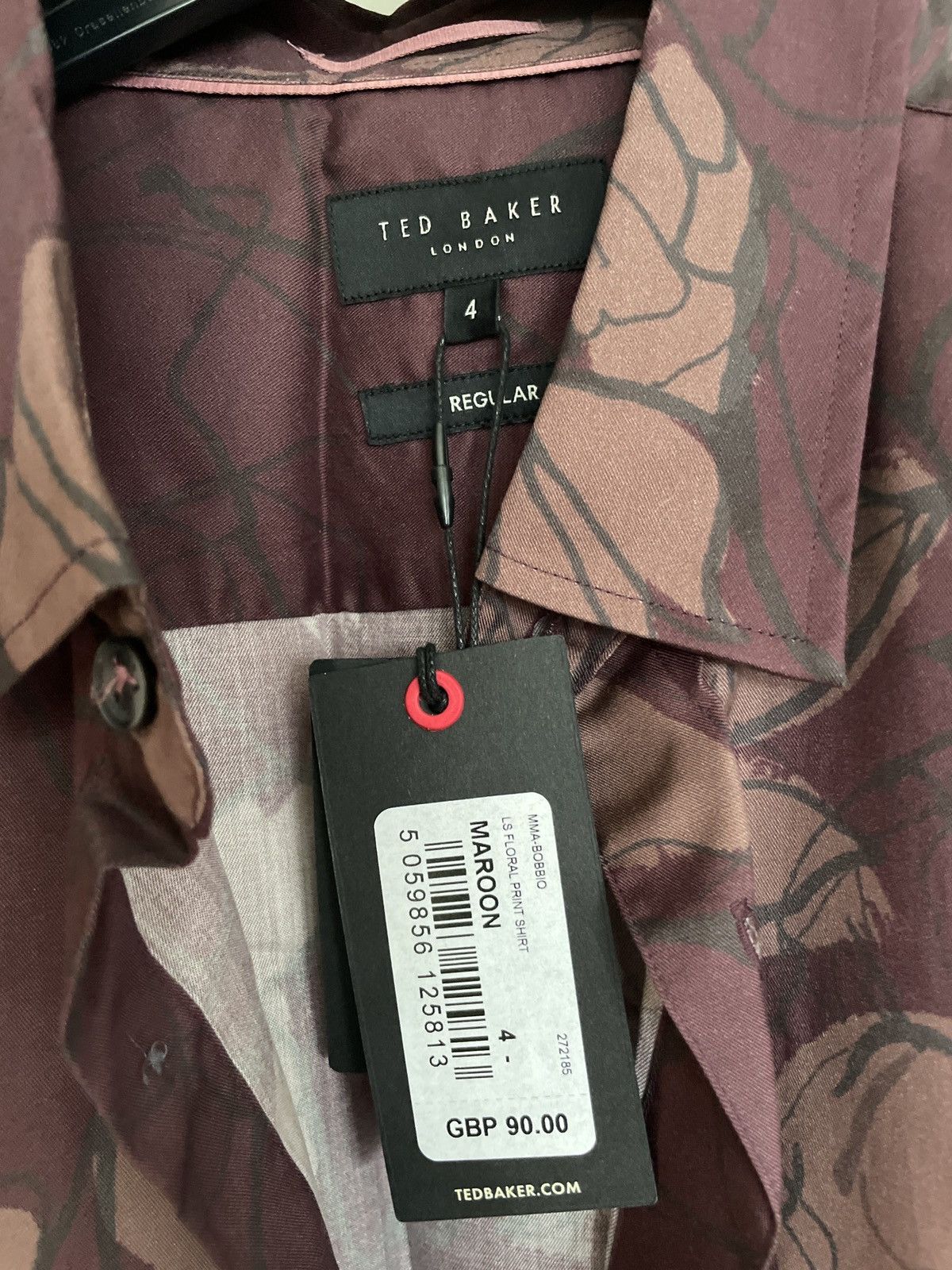 Ted Baker TED Baker Maroon Shirt Floral print Size US L / EU 52-54 / 3 - 7 Thumbnail