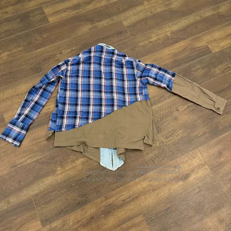 Greg Lauren Greg Lauren Denim Patchwork Plaid Duster Shirt Size US L / EU 52-54 / 3 - 2 Thumbnail