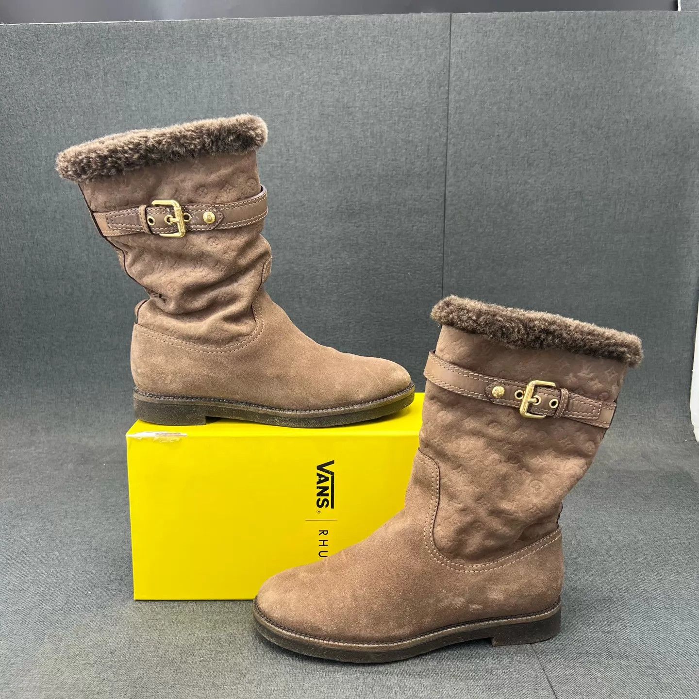 Louis Vuitton LV Wool-Embossed Mid-Calf Boots 35.5 Worn Few Times w/Box Size US 5 / IT 35 - 2 Thumbnail