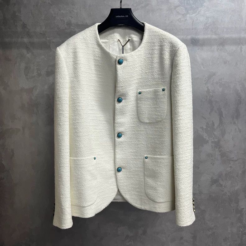 Louis Vuitton Louis Vuitton 24 Newest White Solid Collarless Single Breas Size US L / EU 52-54 / 3 - 1 Thumbnail