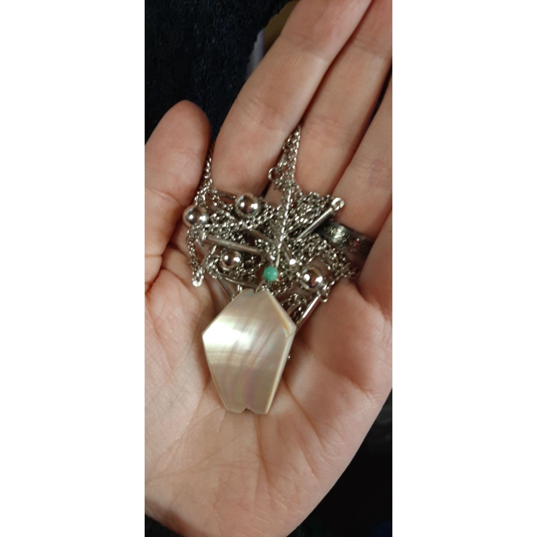 Other Vintage Mother Of Pearl Box Pendant Necklace With Layered Ch Size ONE SIZE - 2 Thumbnail