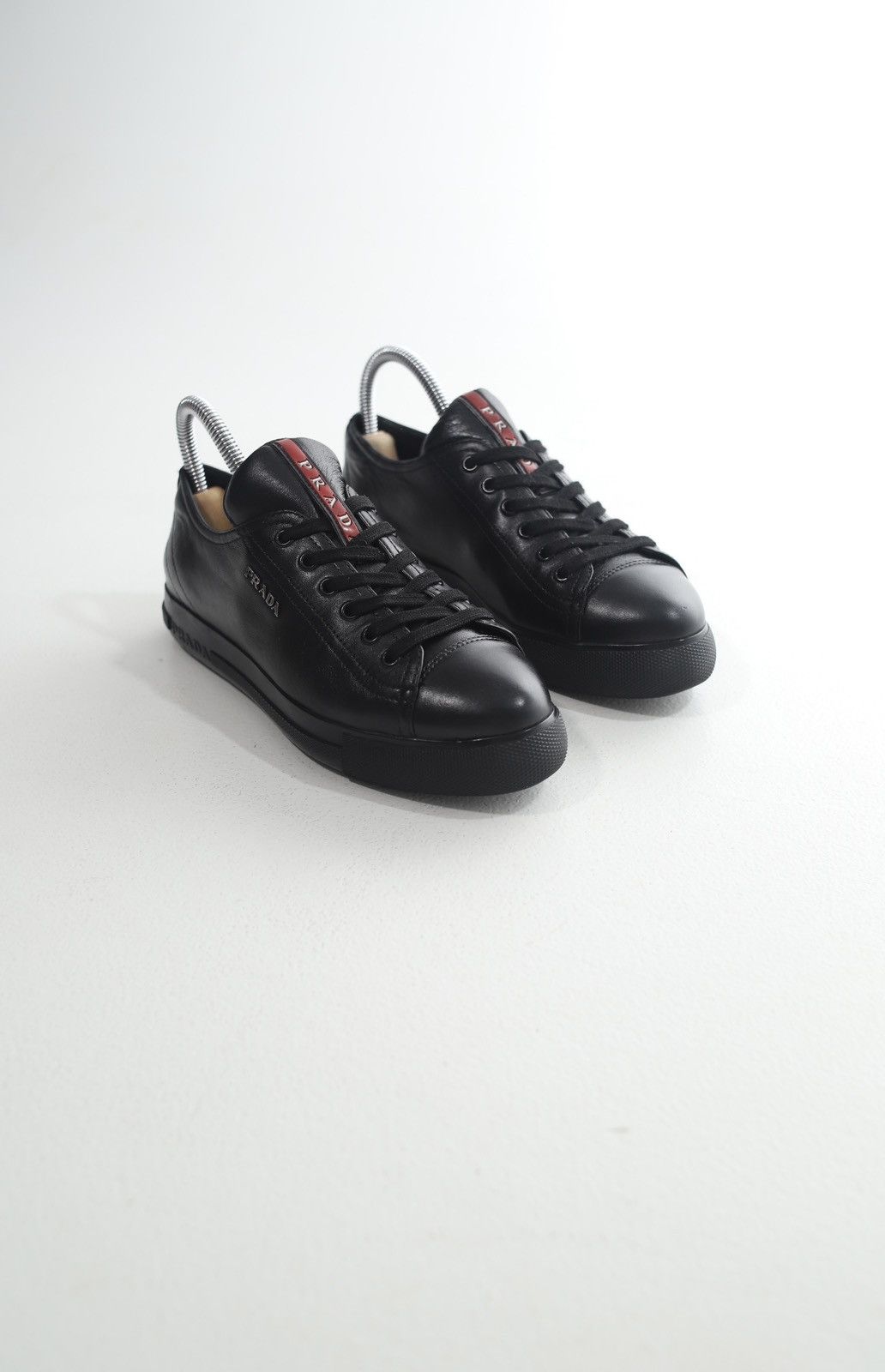 Prada PRADA Sneakers Low-Top Leather Shoes Red Tab Logo Black Wmns Size US 6.5 / IT 36.5 - 3 Thumbnail