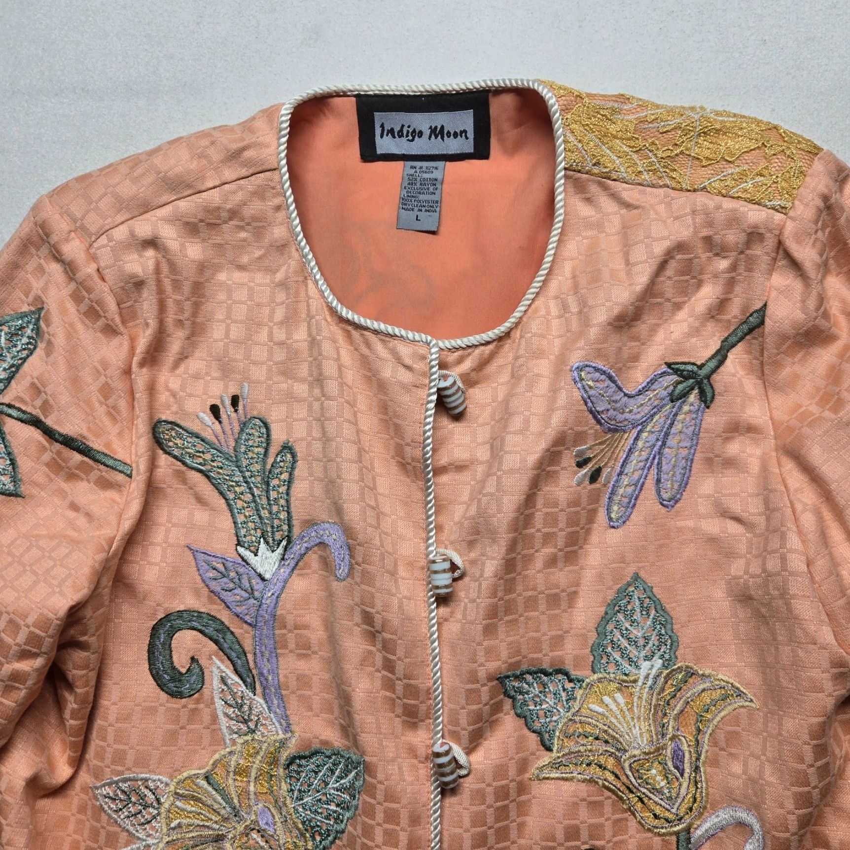 Vintage Indigo Moon Floral Embroidery Button Up Coat Women's L Indigo Moon Jacket Floral Coat Women L Black Cotton Blend Polyester L Women Fall Spring Winter Size L / US 10 / IT 46 - 2 Thumbnail