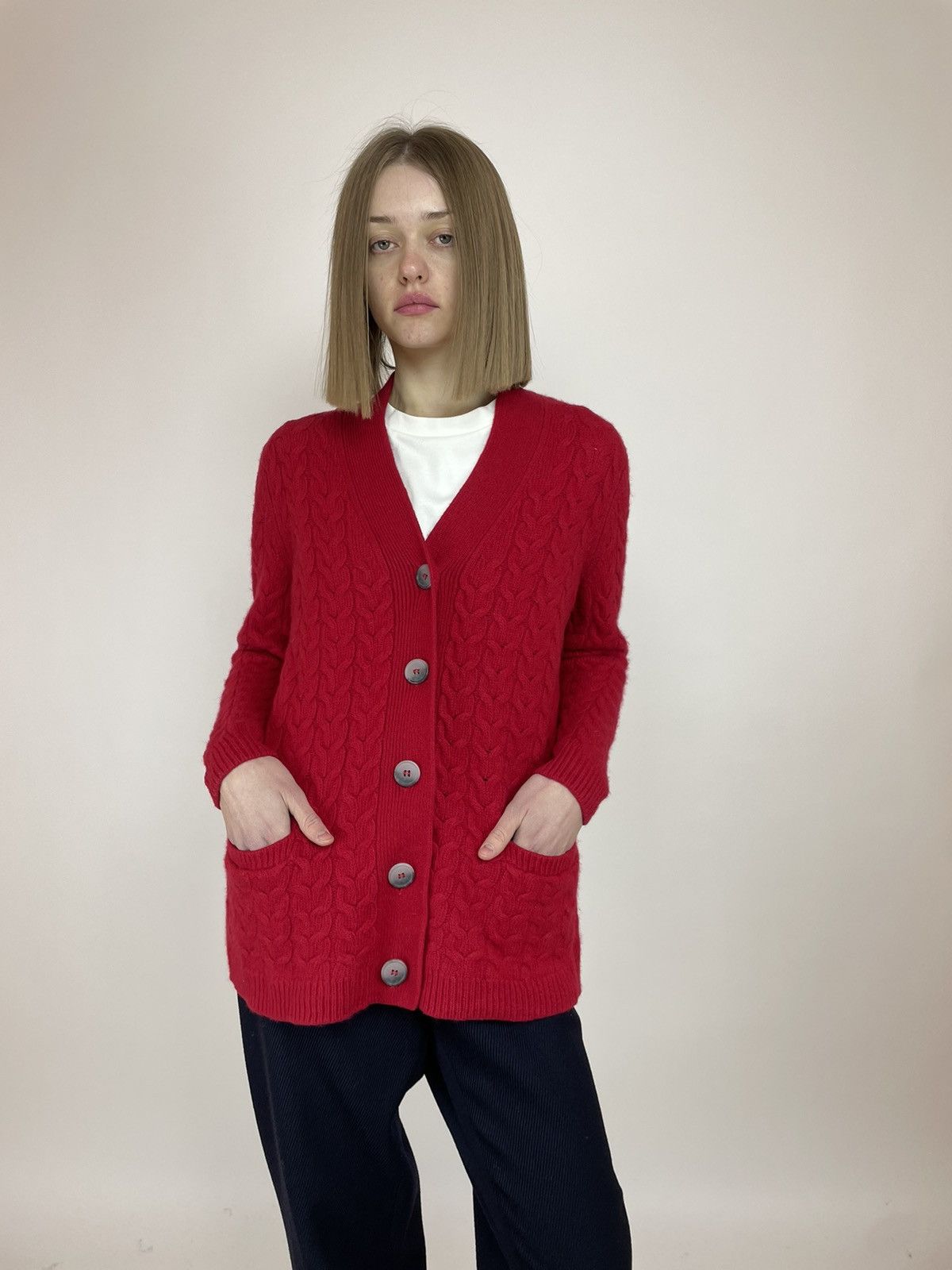 Designer × Vintage PETER HANH Red Wool Cardigan Knit Sweater size Women’s F48 Size XXL / US 16-18 / IT 52-54 - 1 Thumbnail