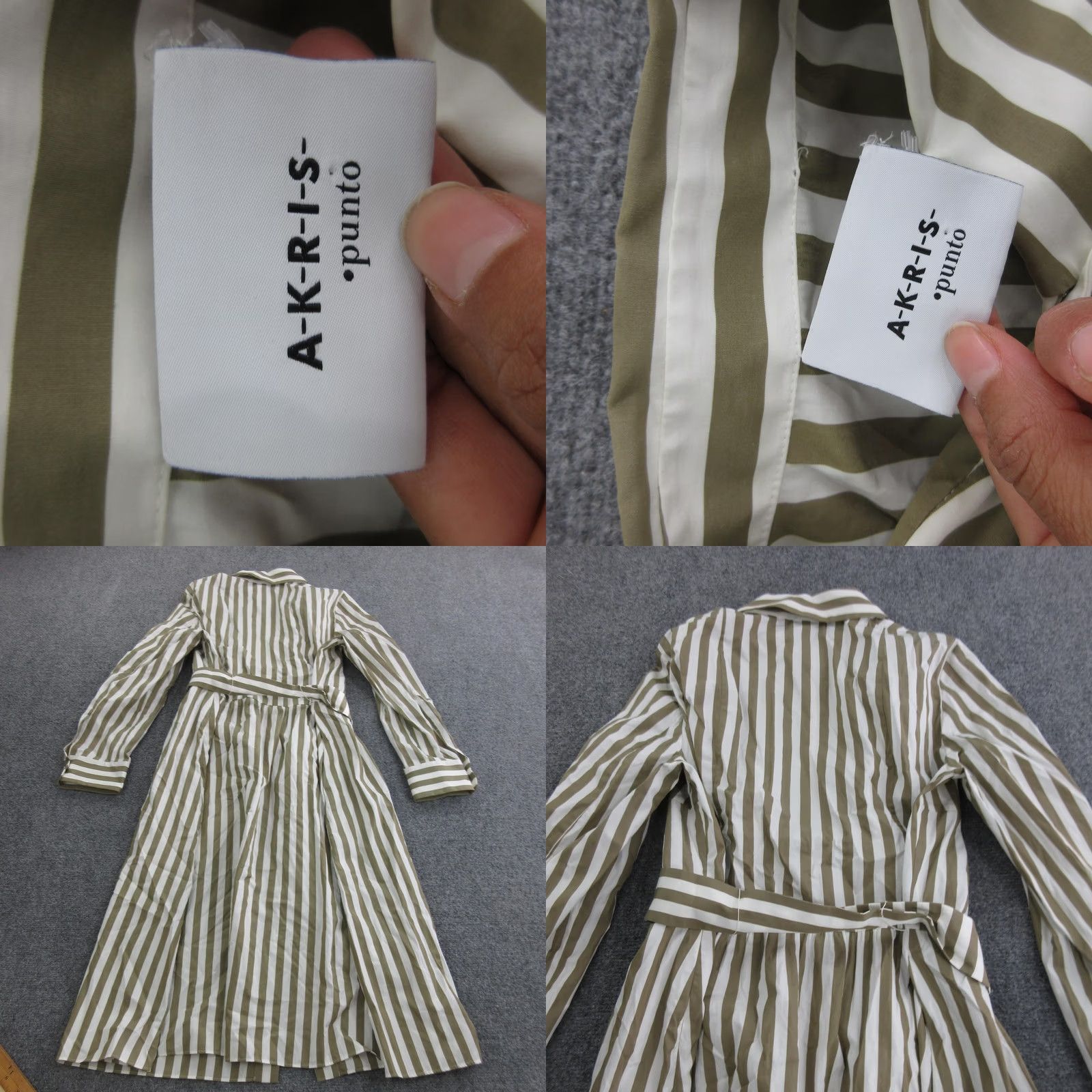 Vintage Akris Punto Shirt Dress Womens Midi Long Sleeve Belted Green Striped Size XL / US 12-14 / IT 48-50 - 8 Thumbnail