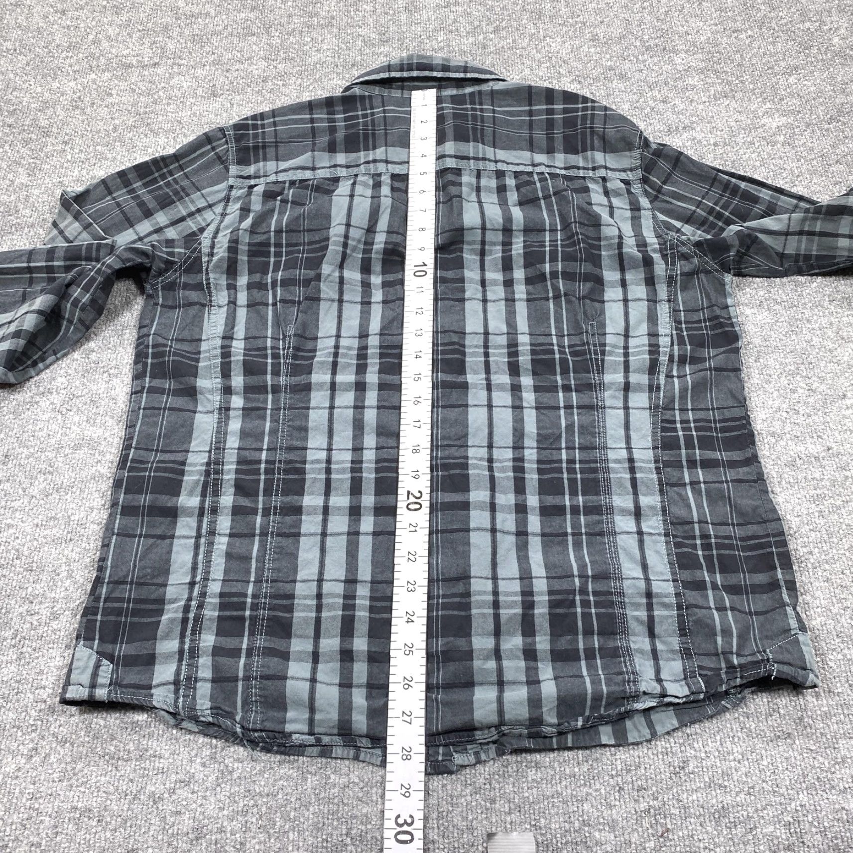 Vintage BLACK Shirt Mens Large Gray Plaid Long Sleeve Snap Button Slim Fit Western Size US L / EU 52-54 / 3 - 7 Thumbnail