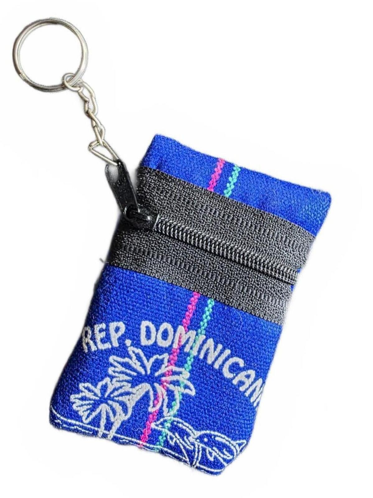 The Unbranded Brand Rep. Dominicana Blue Fabric Keychain Coin Purse Tropical Zip Size ONE SIZE - 2 Thumbnail