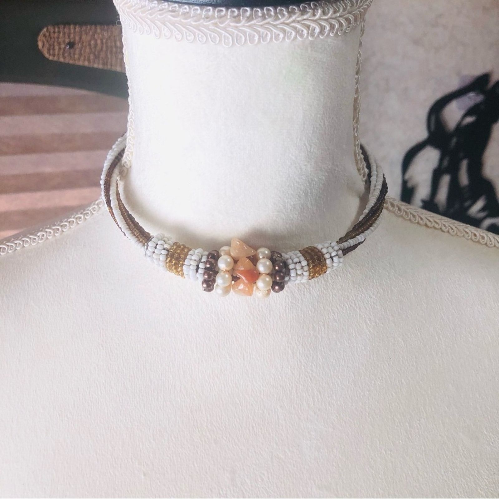 Handmade Handcrafted carnelian agate glass pearl choker earring set Size ONE SIZE - 3 Thumbnail
