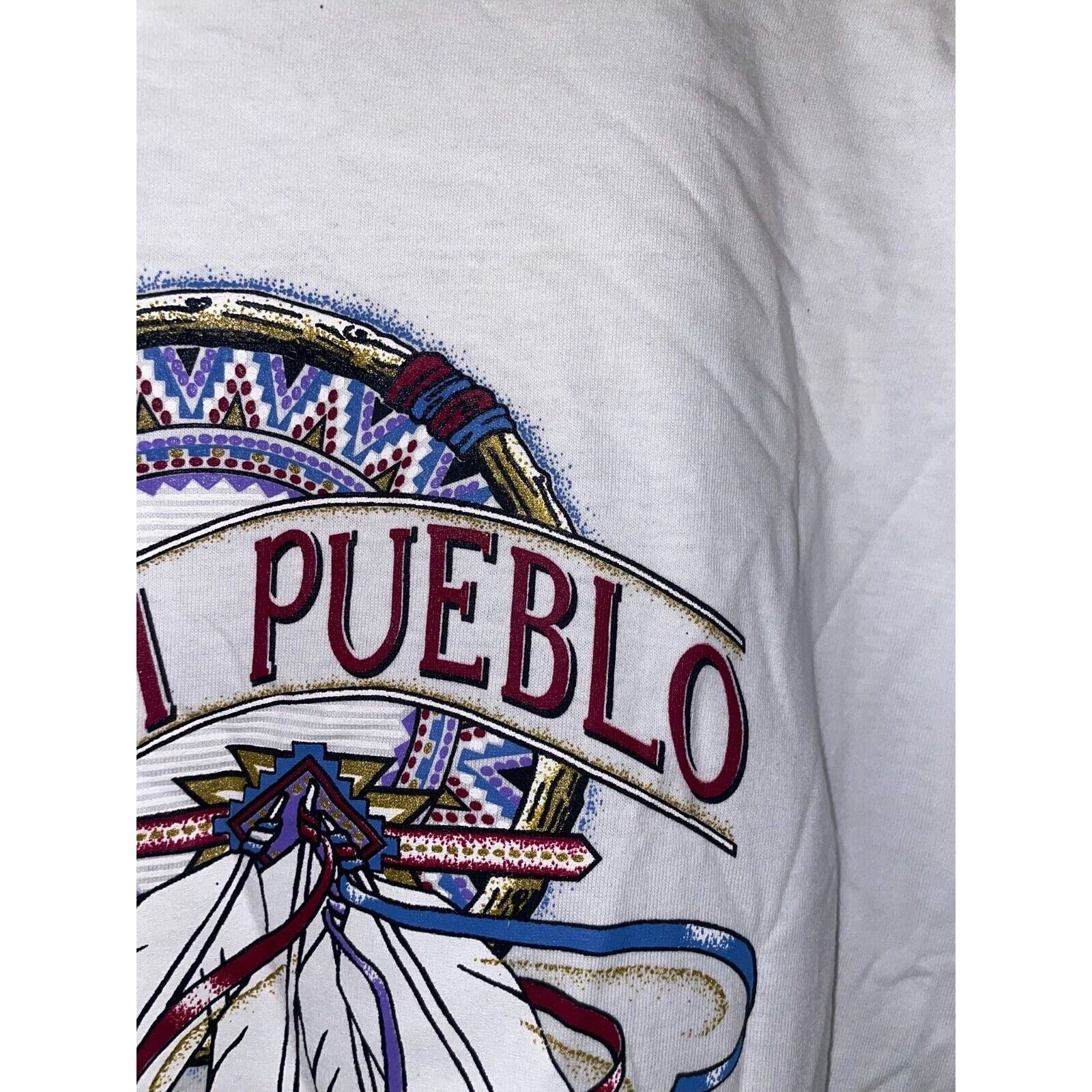 Jerzees Vintage New Mexico Shirt Acoma Pueblo Tribal Print White Tee Size US XL / EU 56 / 4 - 4 Thumbnail