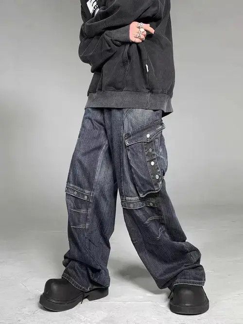 Japanese Brand Retro Heavy Industry Big Pocket Workwear Wide Leg Jeans Size US 32 / EU 48 - 2 Thumbnail