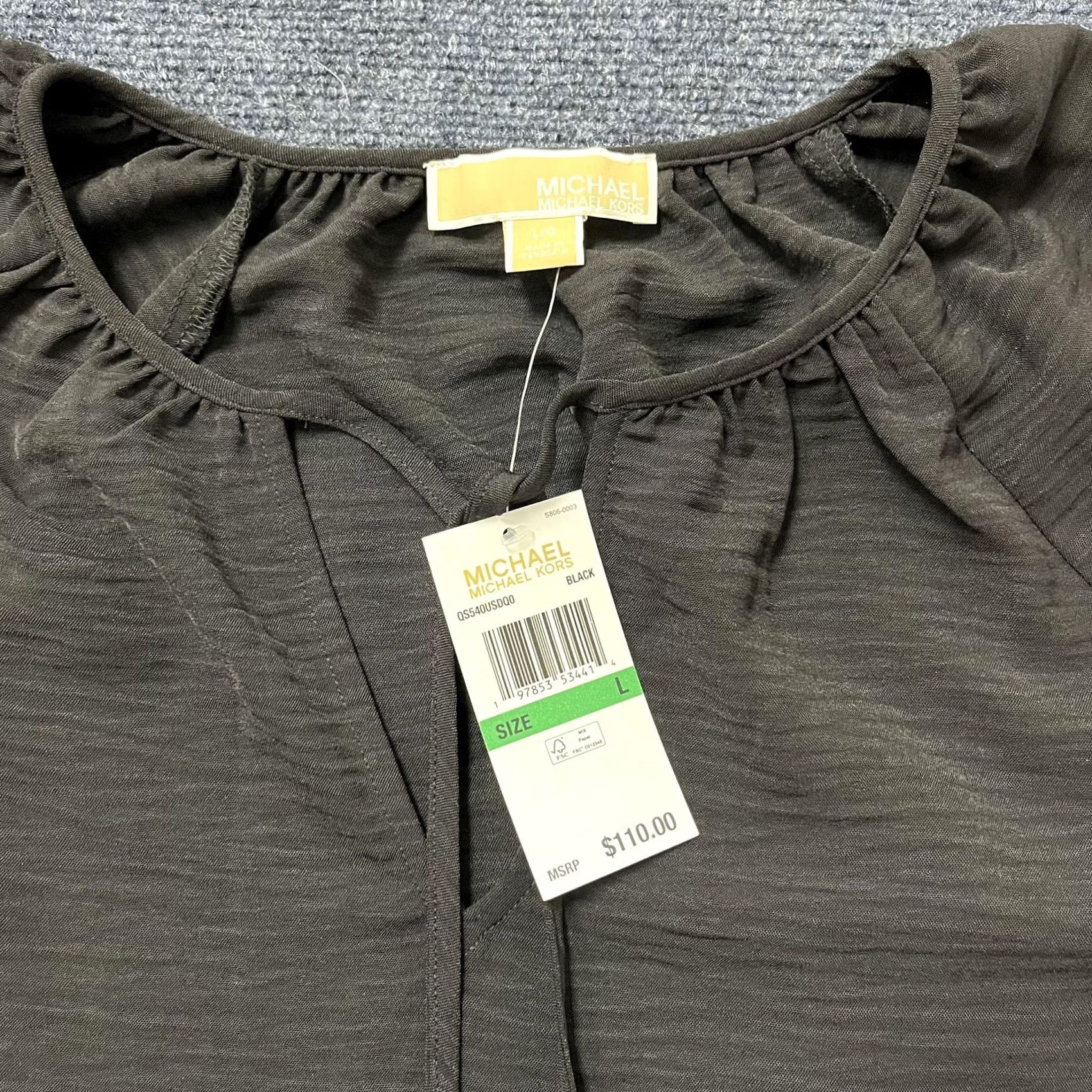 Michael Kors Michael Kors Womens Large Black Shirt Tie Neck Top 05S40U5000 Size L / US 10 / IT 46 - 3 Thumbnail