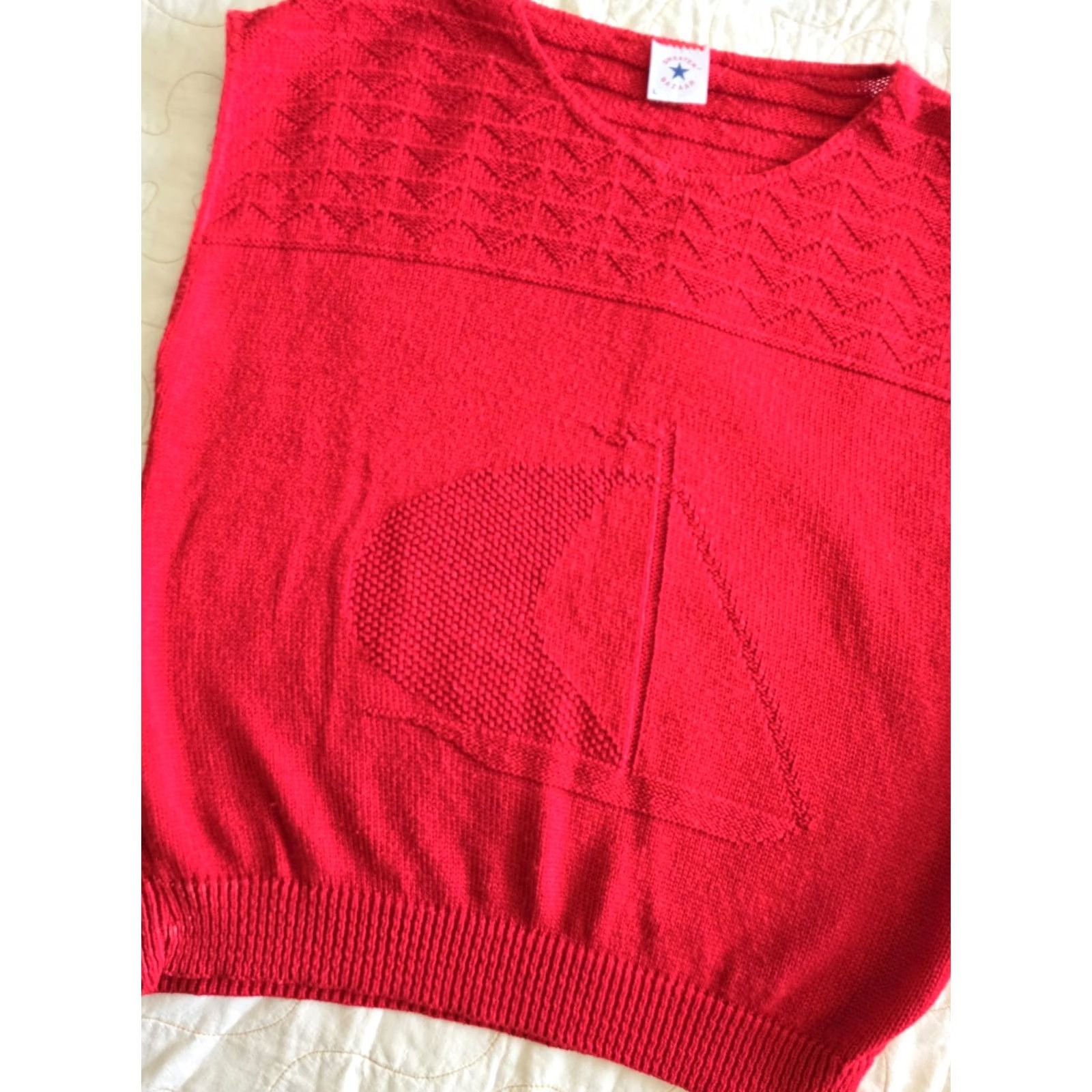 Vintage VINTAGE 80s 90s Red Sailboat Sweater Womens Large Preppy Coastal Grandma Beach Sweater Bazar Sailor 1980s Red Womens L Acrylic United States Size L / US 10 / IT 46 - 2 Thumbnail