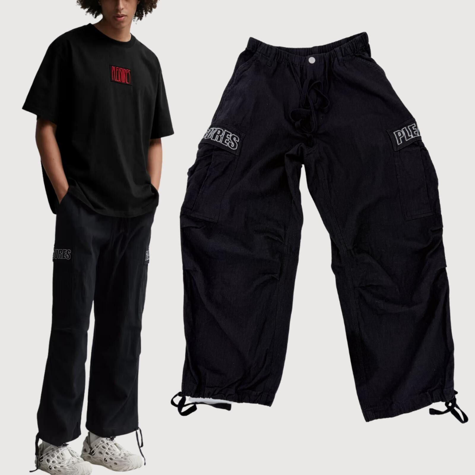 Pleasures Pleasures Wide Cargo Pants Black Streetwear Utility 28 Size 28" / US 6 / IT 42 - 1 Thumbnail