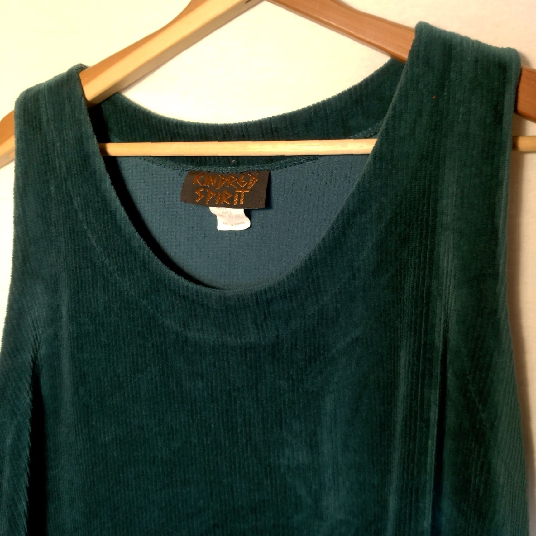 Vintage VINTAGE Kindred Spirit Jumper Dress Large Emerald Green Ribbed Velour Bohemian Womens Size L / US 10 / IT 46 - 4 Thumbnail
