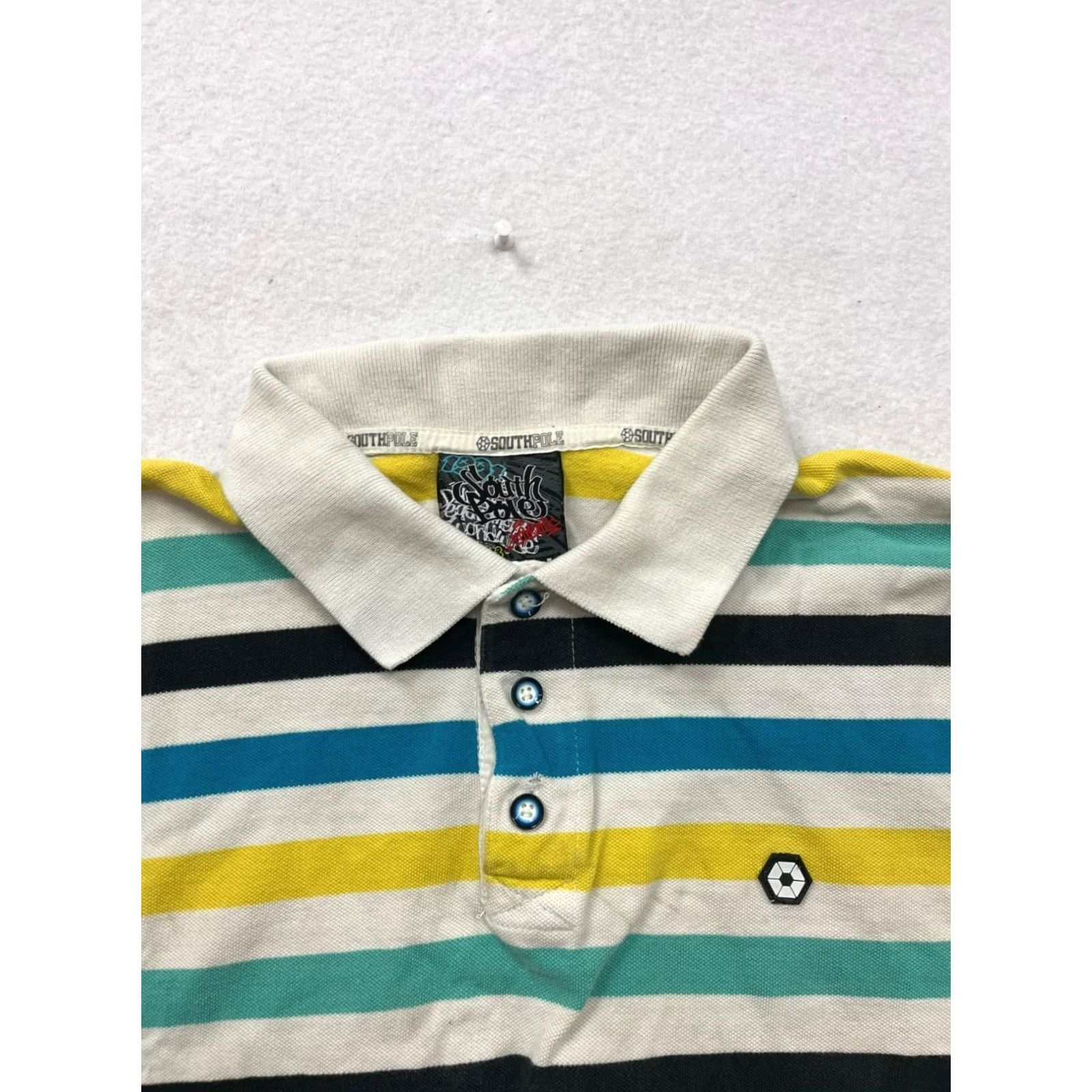 Southpole VINTAGE Southpole Polo Shirt Mens L Striped Yellow Blue Green White 6848 Size US L / EU 52-54 / 3 - 5 Thumbnail