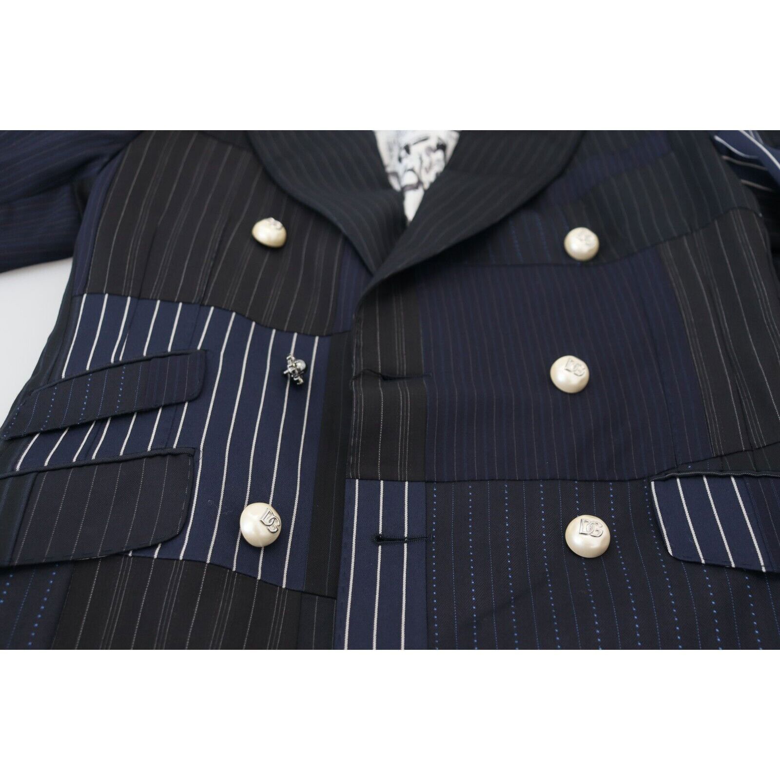 Dolce & Gabbana Dolce & Gabbana Blue Wool Patchwork Double Breasted Blazer Size 46S - 7 Thumbnail