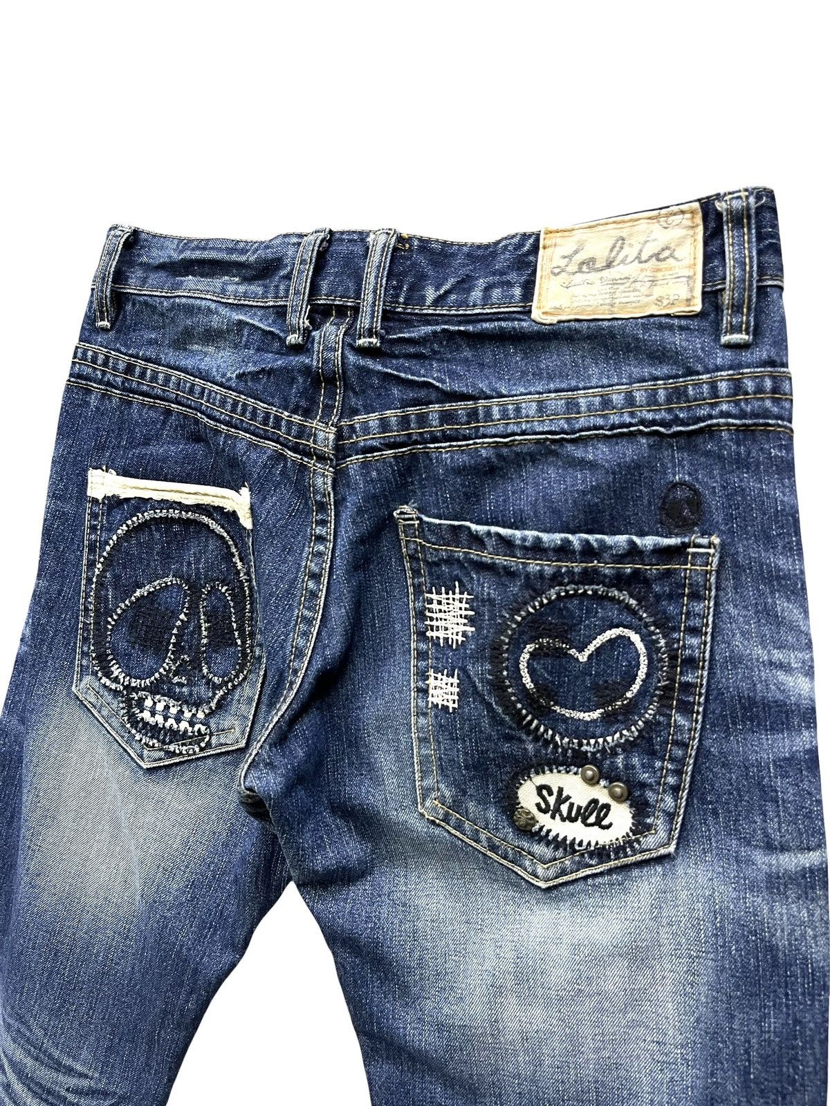 Lolita Jeans 💀Ultra Rare Lolita Skull Grunge Washed Whisker Denim 31 Size US 31 - 4 Thumbnail