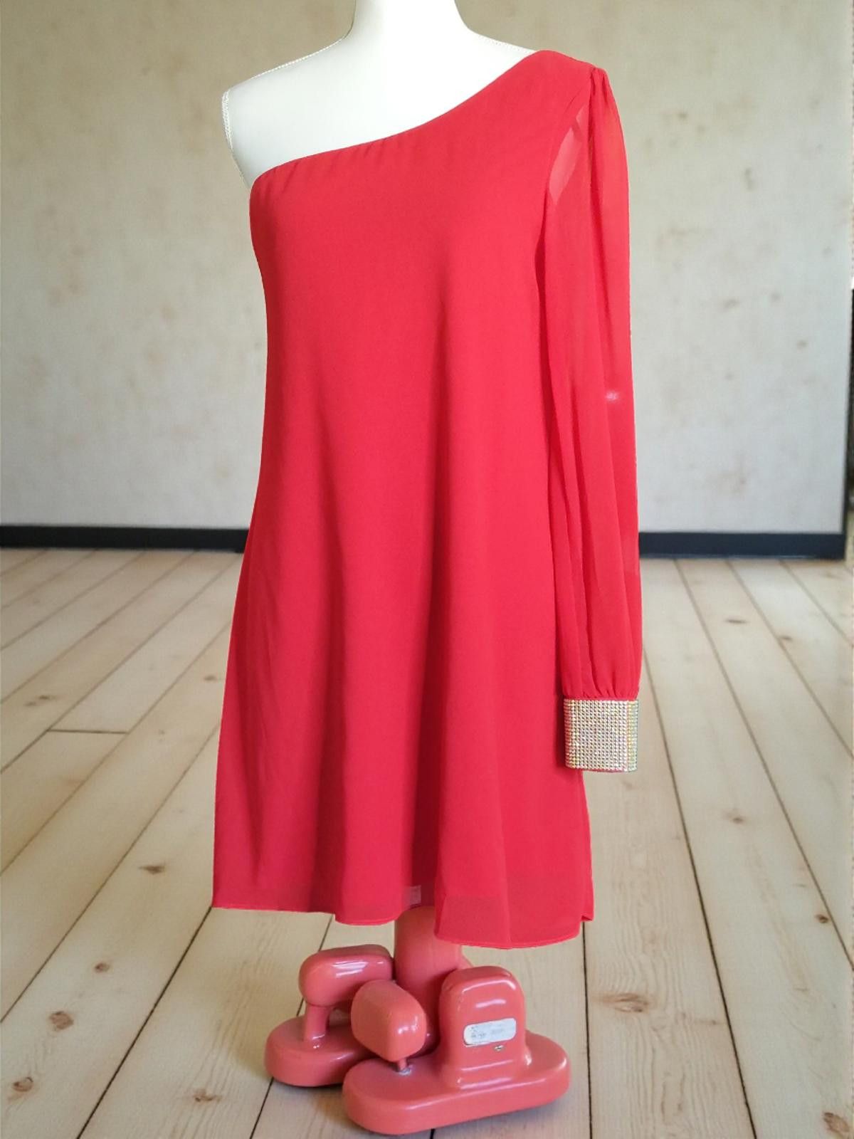 Other City Triangles Red One-Shoulder Blouse with Embellished Cuff Size M / US 6-8 / IT 42-44 - 3 Thumbnail