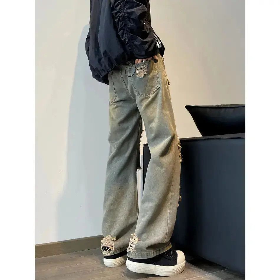 Japanese Brand Retro loose wide leg ripped jeans Size US 30 / EU 46 - 5 Thumbnail