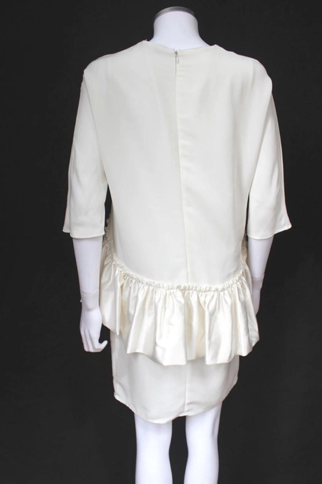 Stella McCartney Stella McCartney White Satin Ruffle Trim Crepe Dress M Size M / US 6-8 / IT 42-44 - 4 Thumbnail