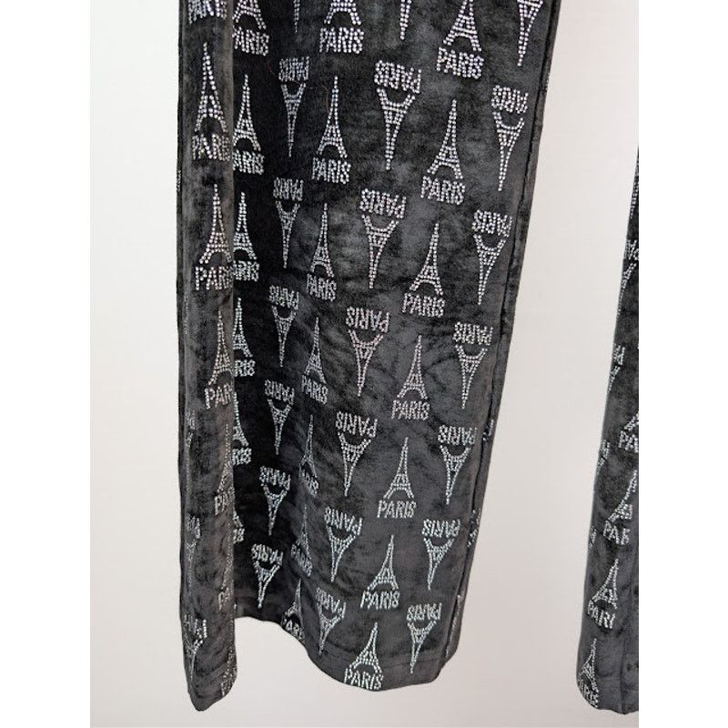 Balenciaga o1rshd1 Eiffel Tower Strass Velvet Elastic Pants in Black Size 30" / US 8 / IT 44 - 7 Thumbnail