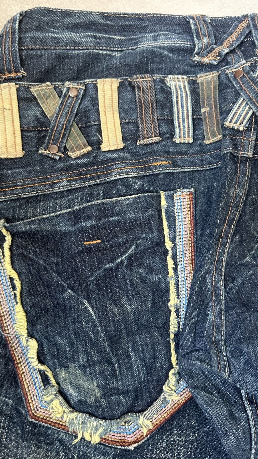 Japanese Brand MEMORY SPECIAL DOUBLE WAIST IF SIX DENIM PANT Size 37" - 17 Thumbnail