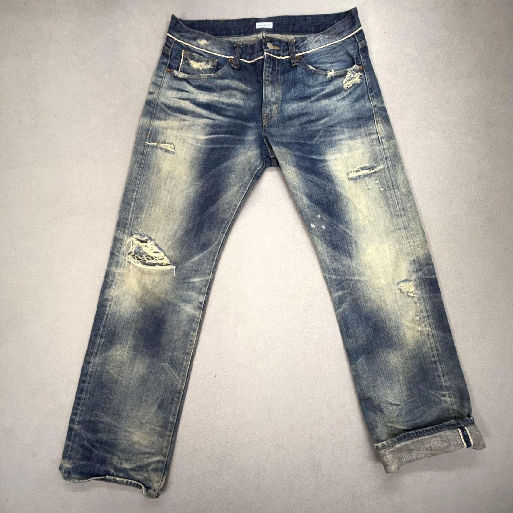 J Brand Mini Brand Jeans Mens Straight 34x30 Blue 5-Pocket Zip Fly Denim Vintage-Influenced Whiskers Honeycomb Distressed Size US 34 / EU 50 - 2 Thumbnail