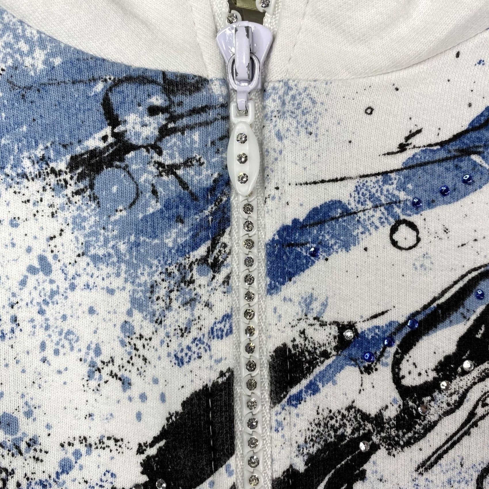 Vintage Jess & Jane Sweatshirt Womens M Black White Blue Splatter Rhinestones Full Zip Size M / US 6-8 / IT 42-44 - 3 Thumbnail