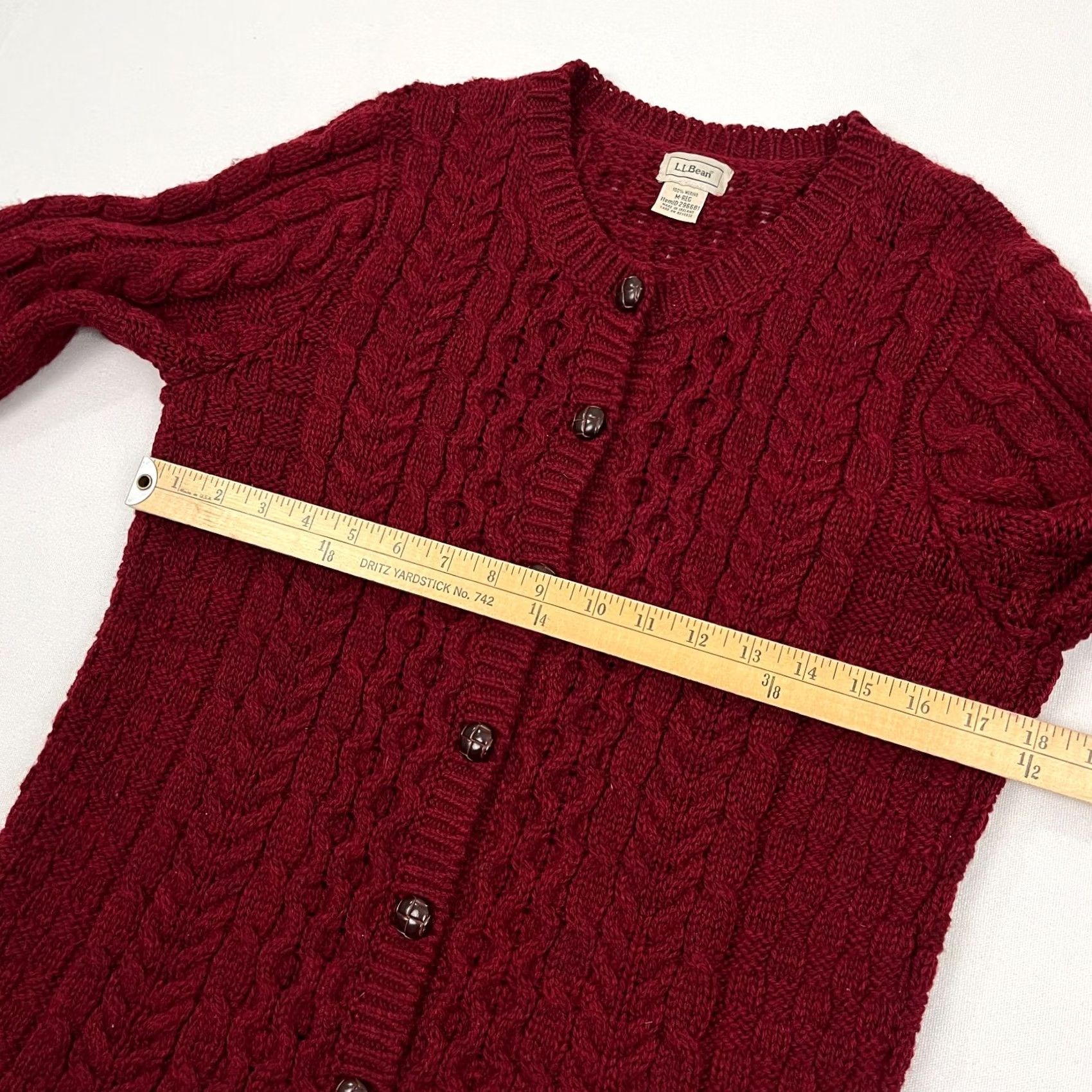 Vintage LL Bean Merino Wool Cardigan Sweater Womens M Red Fisherman Cable Knit Ireland Size M / US 6-8 / IT 42-44 - 4 Thumbnail