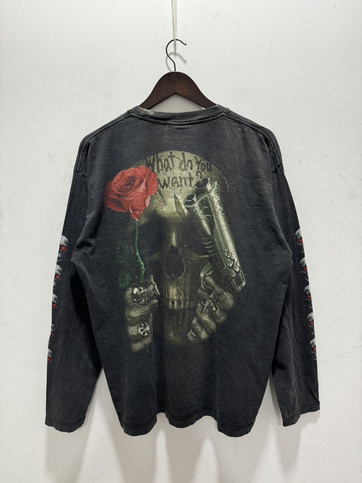 Vintage ROCK CHANG GUN n ROSES SKULLS MIRROR OVERPRINT BOOTLEG L/S Size US XL / EU 56 / 4 - 8 Thumbnail