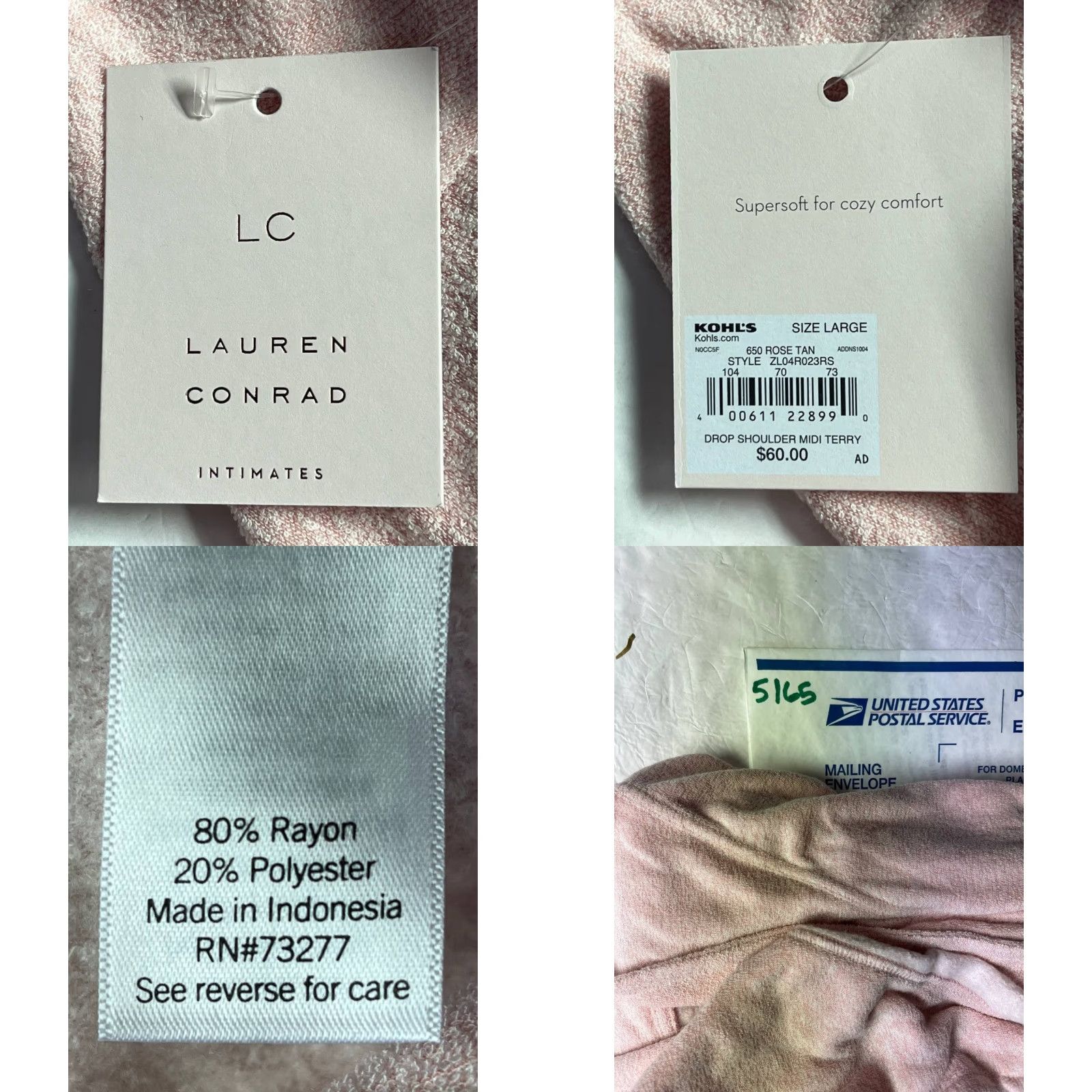 Vintage NWT LC Lauren Conrad Intimates Womens Robe Midi Terry Peach Pink Size Large Size ONE SIZE - 8 Thumbnail
