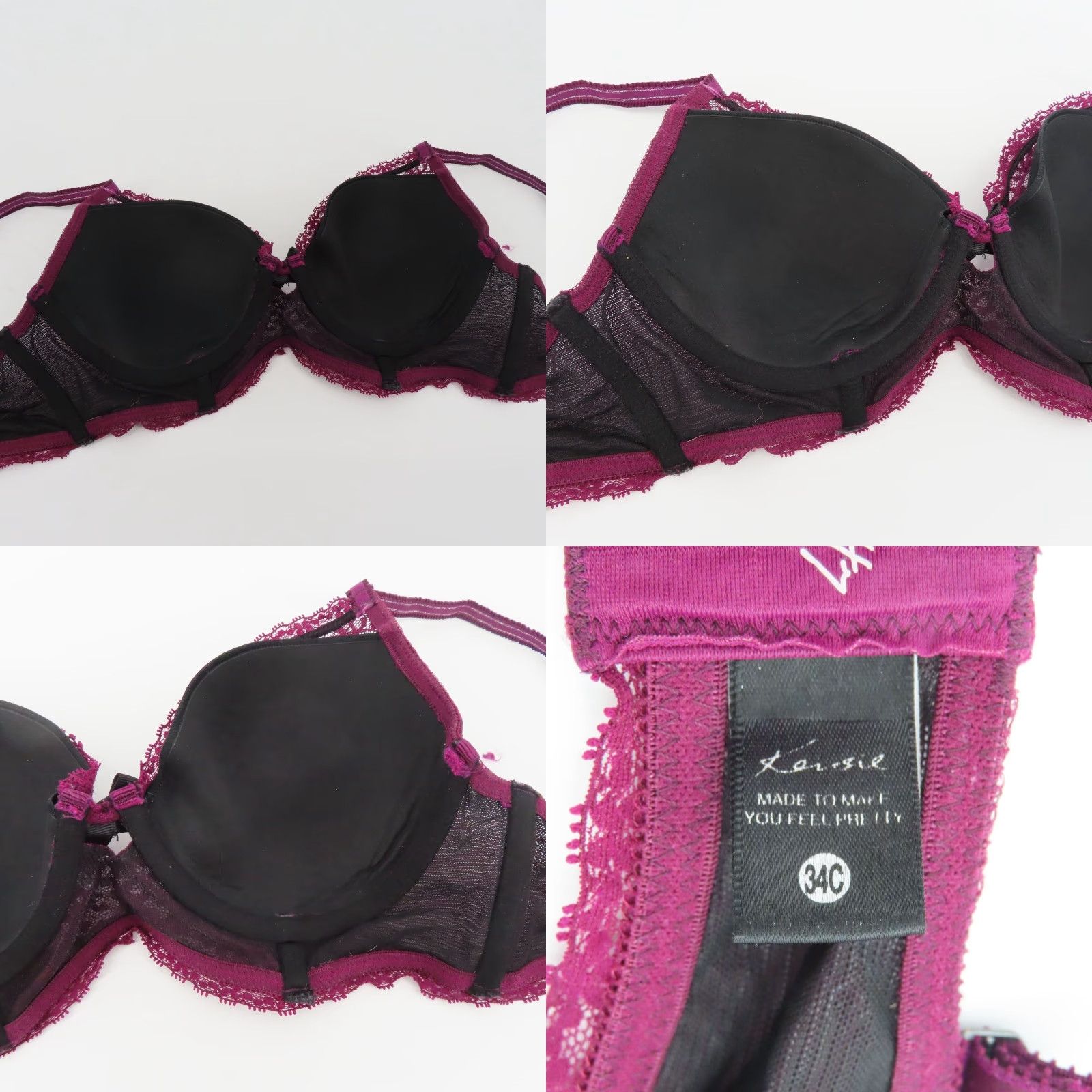 Vintage Kensie 34C Underwire Padded Bra Purple Leopard Animal Print Lace Bow Size ONE SIZE - 8 Thumbnail