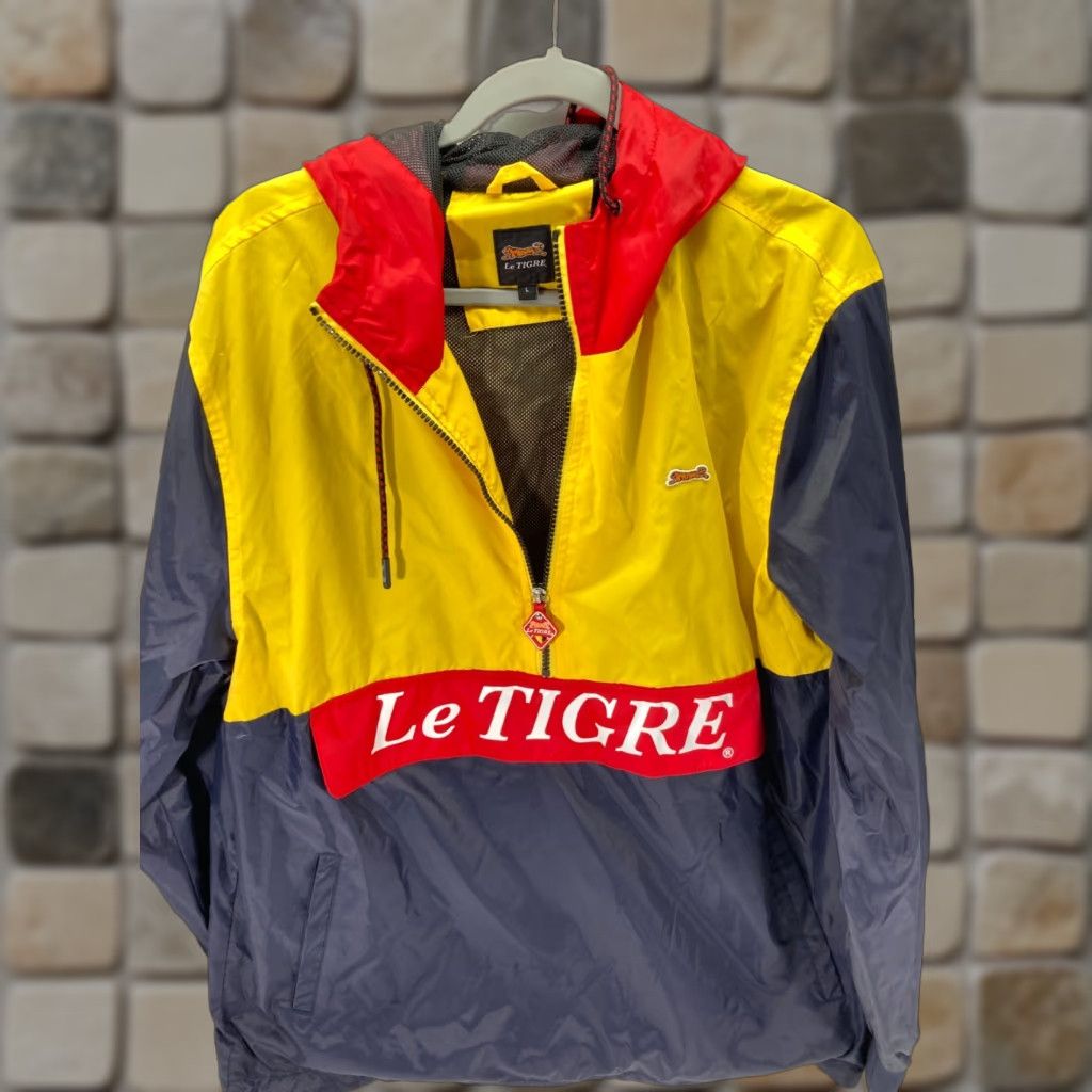 Logo 7 Le Tigre Windbreaker Jacket Mens L Multicolor Hooded 1/2 Zip Logo Long Sleeve Size US L / EU 52-54 / 3 - 1 Thumbnail