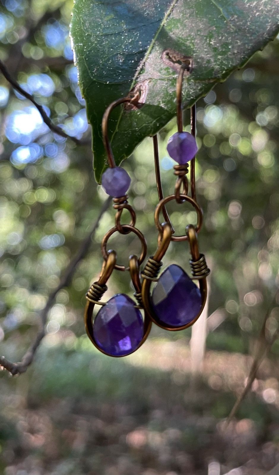 Handmade Amethyst Hoop Earrings Size ONE SIZE - 6 Thumbnail