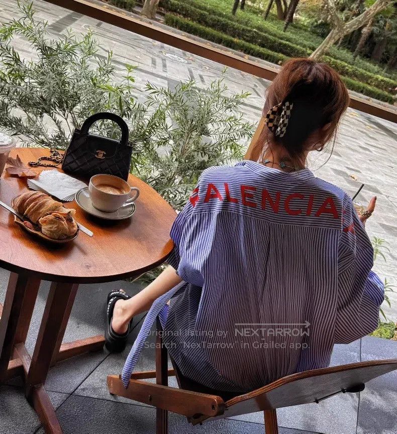 Balenciaga Balenciaga Blue striped back lettering print cotton long-s Size XXS / US 00 / IT 34 - 8 Thumbnail