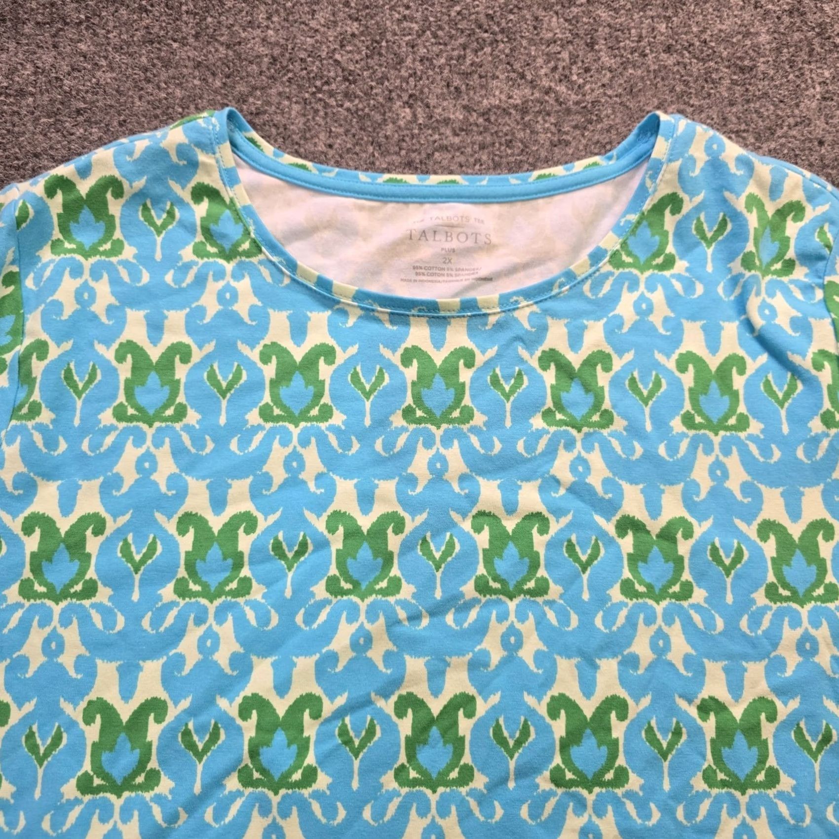Talbots Talbots Top Shirt Womens 2X Blue Green Short Sleeve Casual Career Geometric Knit Nonlogo Pullover Round Neck Stretchy Fitted Classic Size XXL / US 16-18 / IT 52-54 - 2 Thumbnail