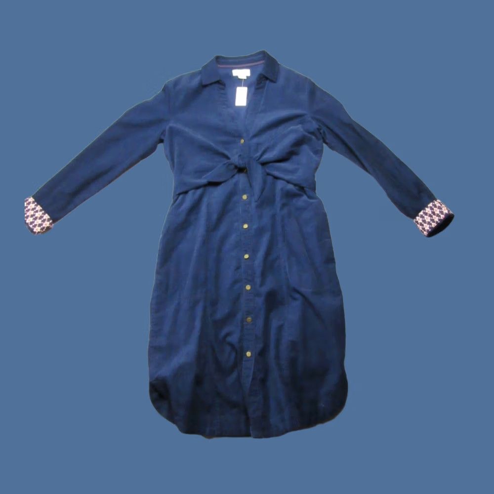 Anthropologie Anthropologie Maeve Shirt Dress Womens 10 Blue Corduroy Front Tie Waist FlipCuff Size L / US 10 / IT 46 - 1 Thumbnail