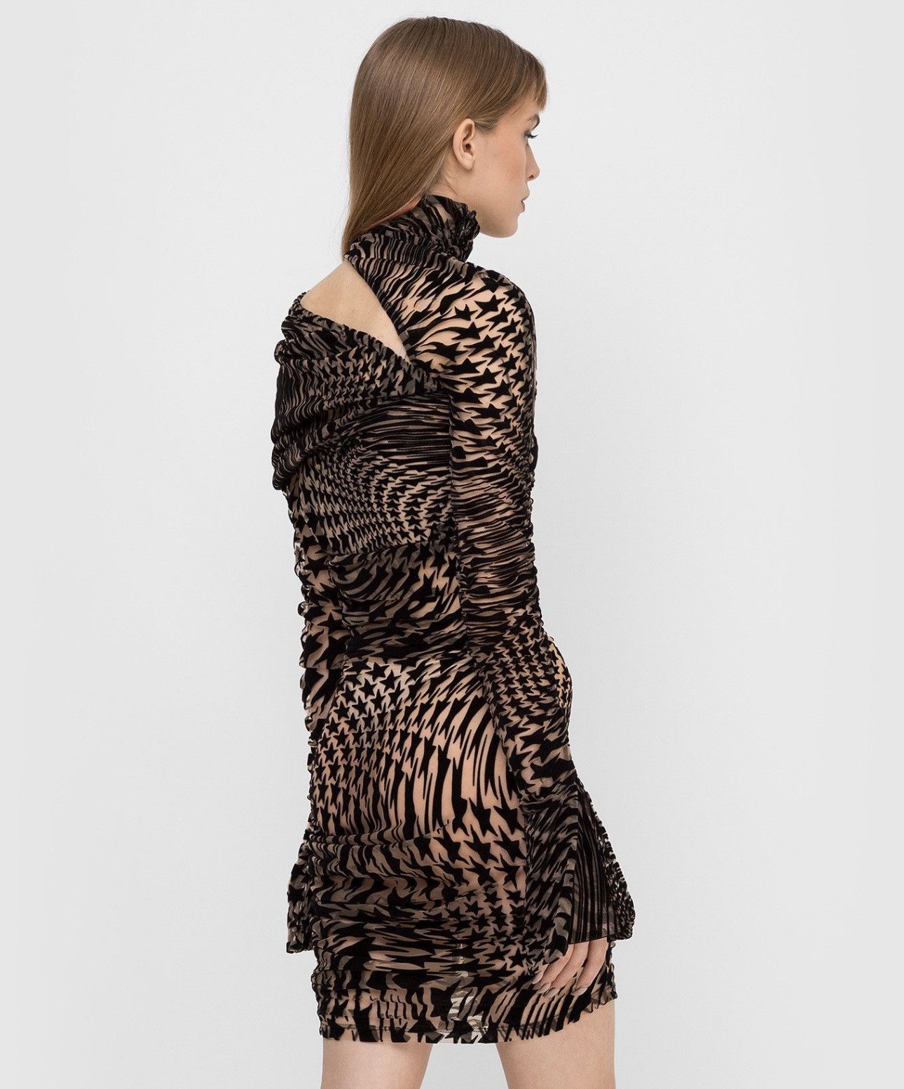 Thierry Mugler Last Thierry Mugler Beige Printed Illusion Mesh Mini Dress Size XS / US 0-2 / IT 36-38 - 4 Thumbnail