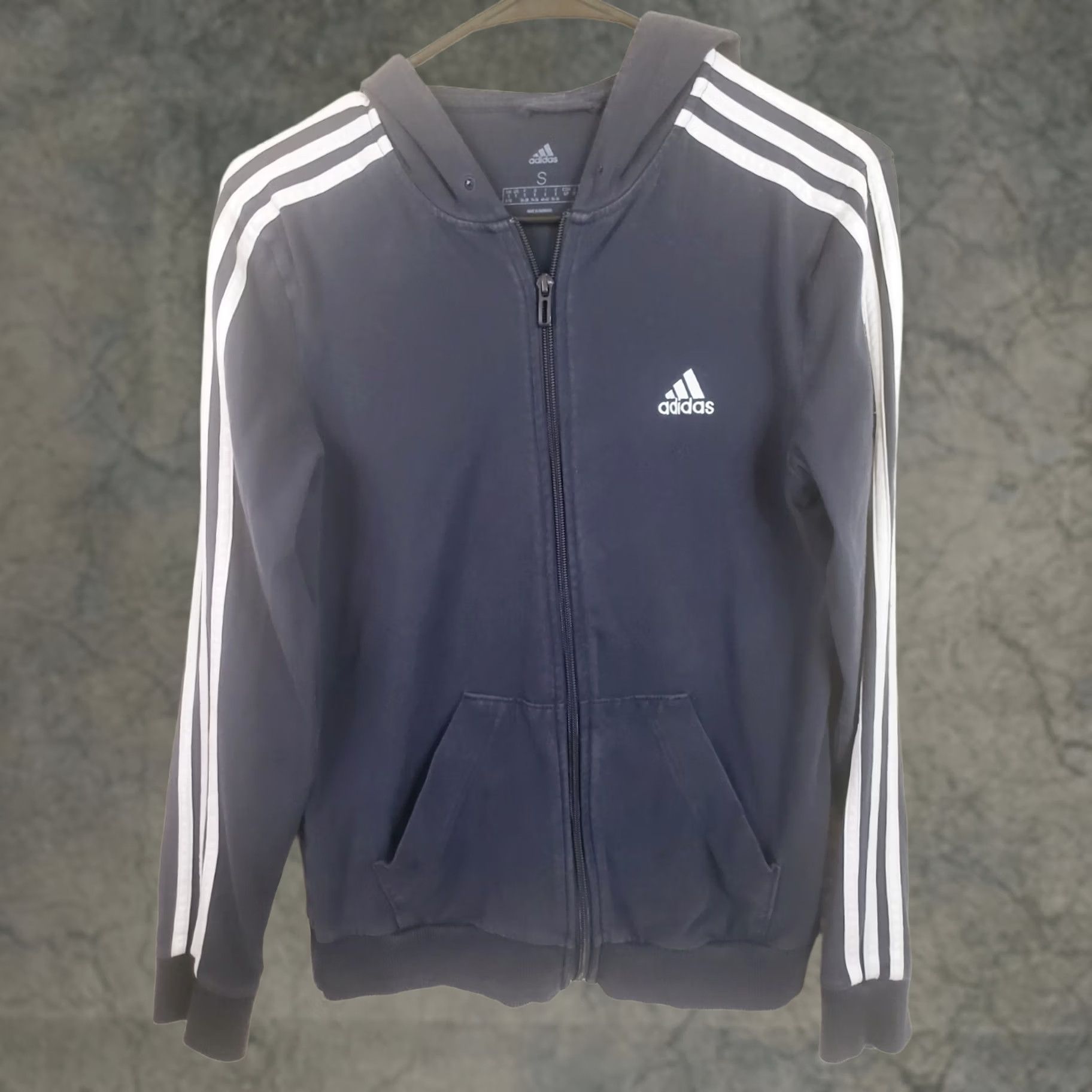 Adidas Adidas Men's S Navy Blue Full Zip Hooded Track Jacket Three Stripes on Arms & Shoulders, 36 in Chest, Jersey, Polyester, Regular Size, Jacket, Men Size US S / EU 44-46 / 1 - 1 Thumbnail